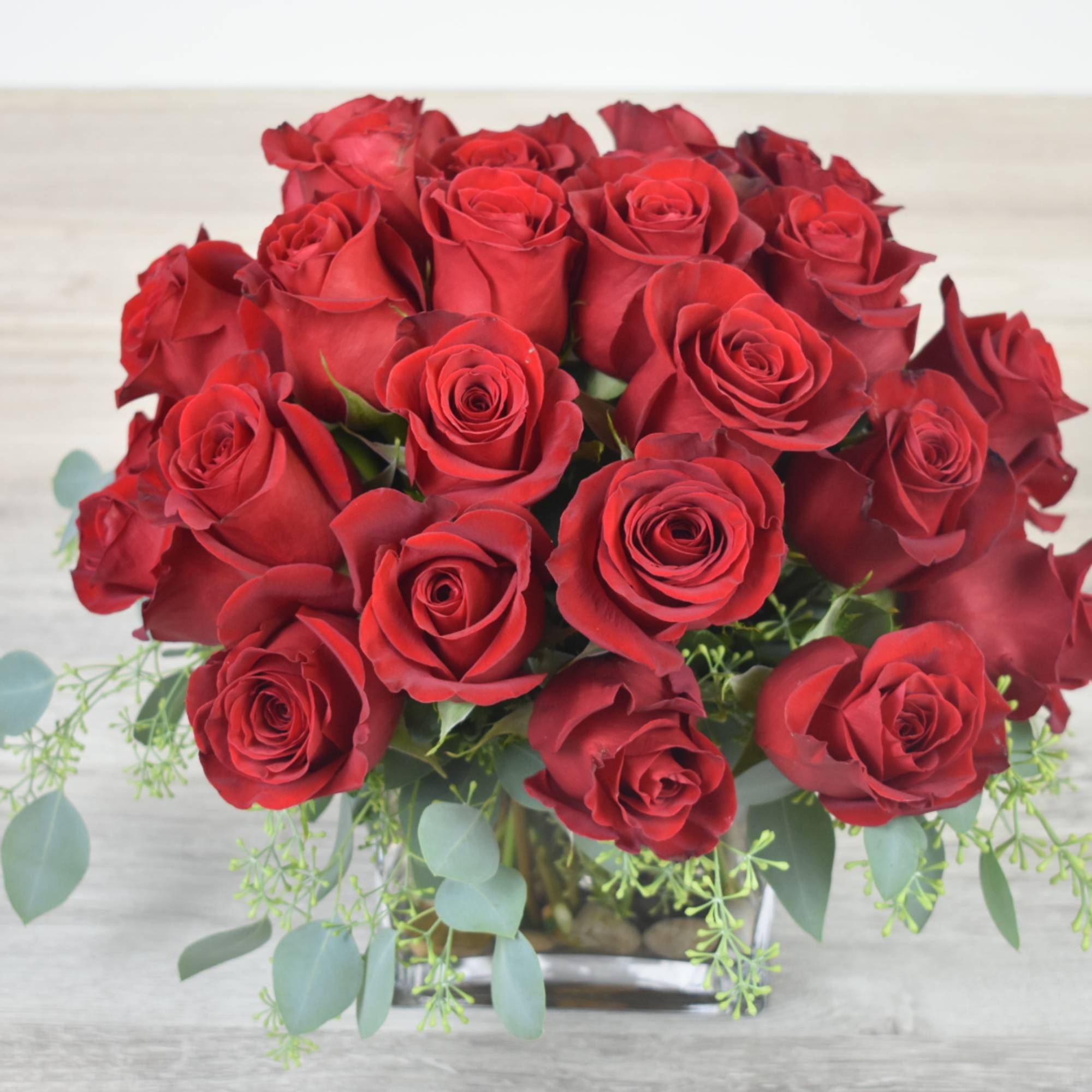 This Cherry love design comes in a 5x5 square glass vase with