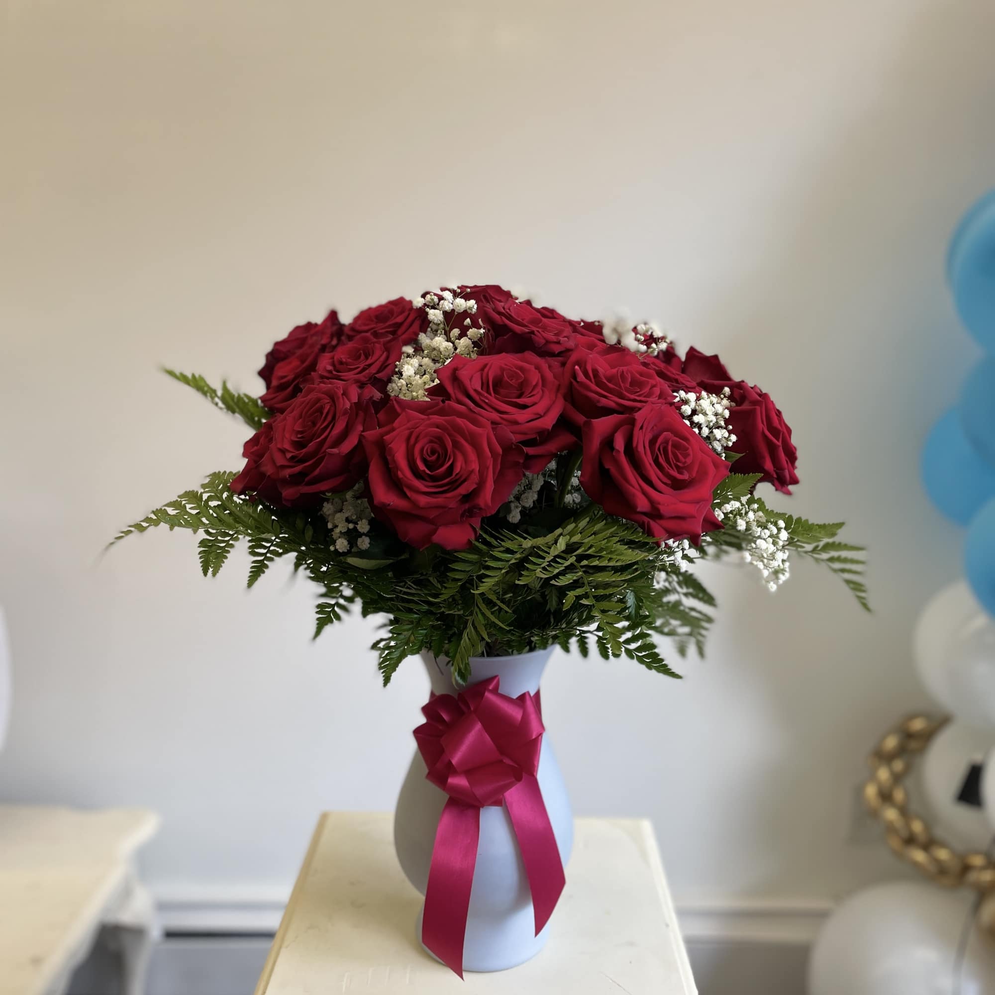 24 Roses (50 inches), Leather, Gyp with a Clear Vase