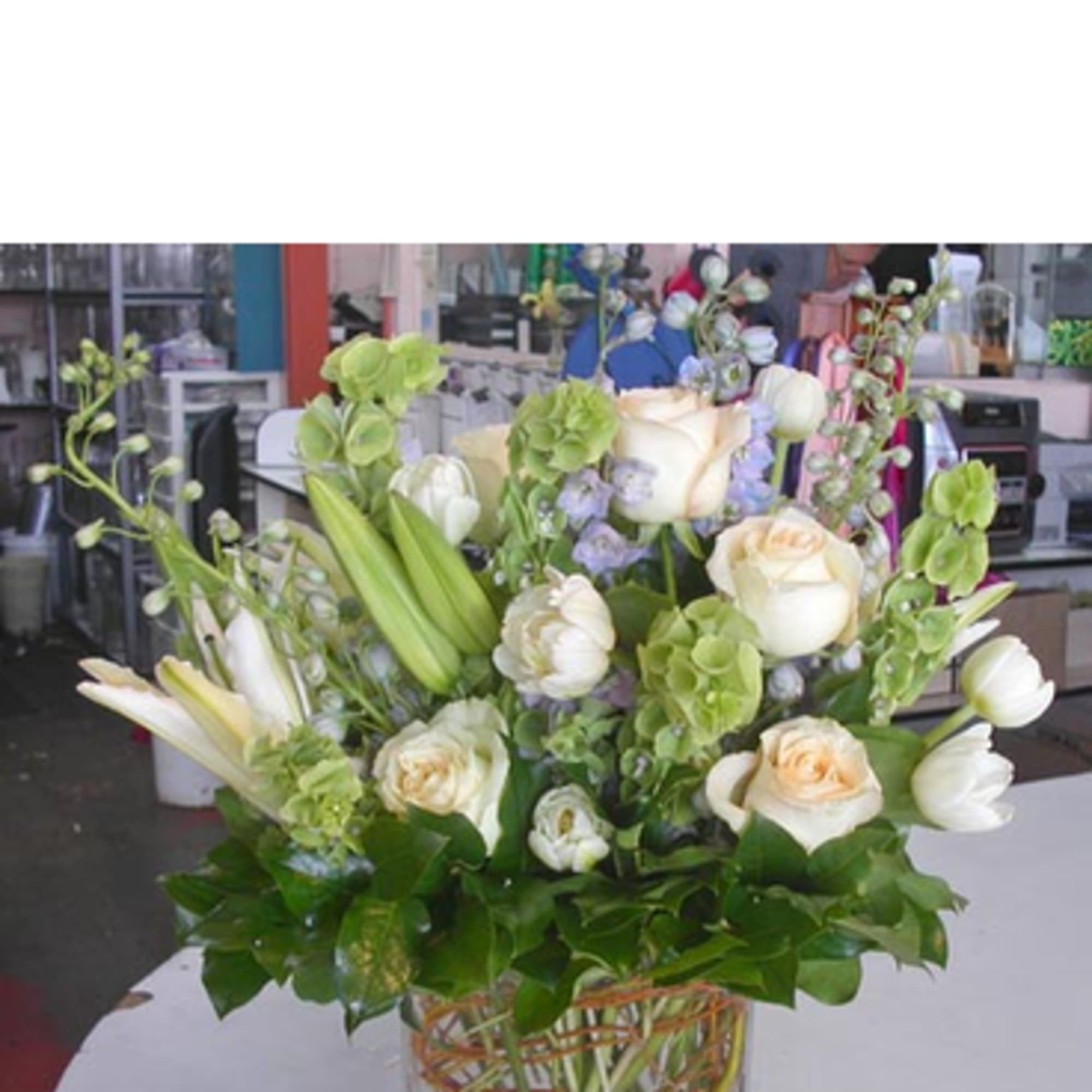 Indulge in the serene beauty of our Valentine&#039;s Day floral arrangement from