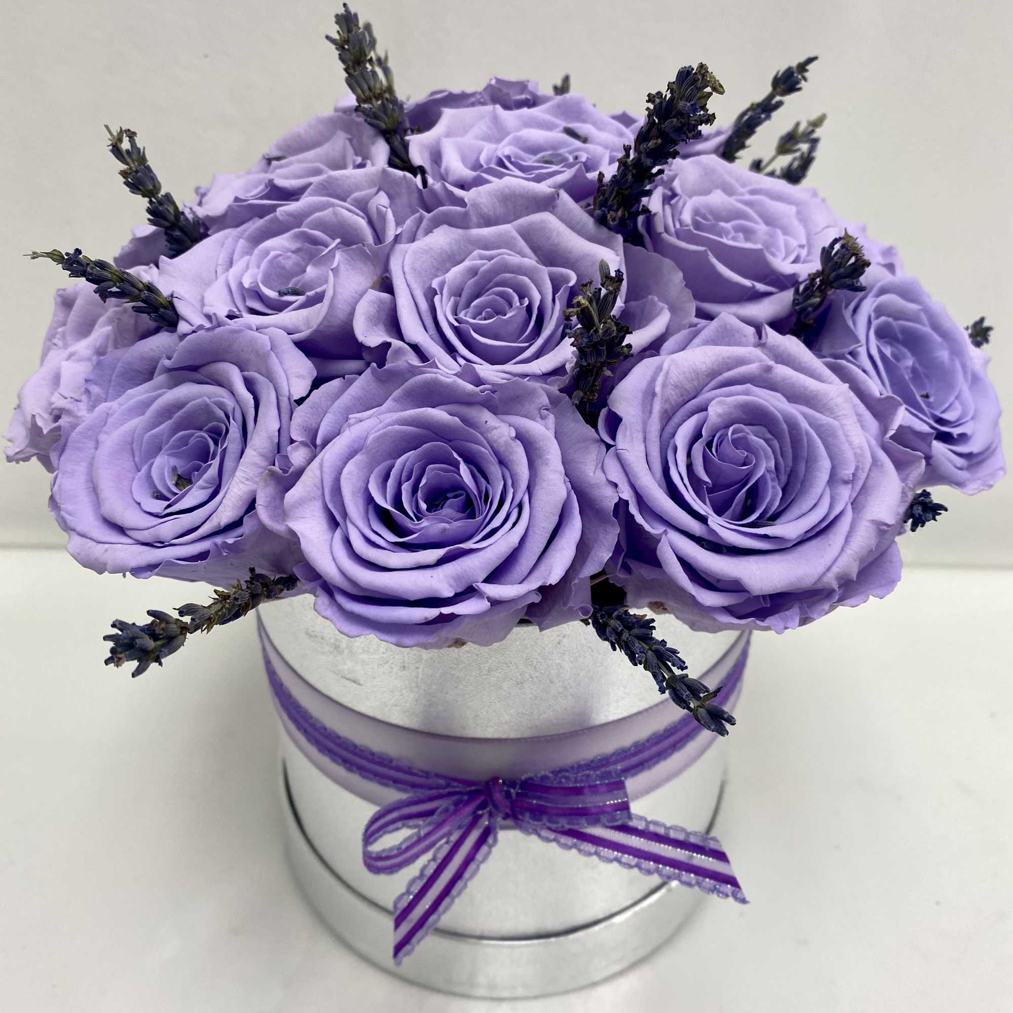 18 natural preserved lavender roses that last forever.