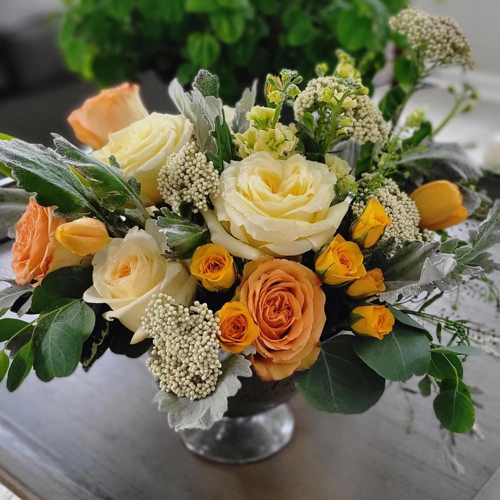 Roses, spray roses, tulips, stock, rice flowers