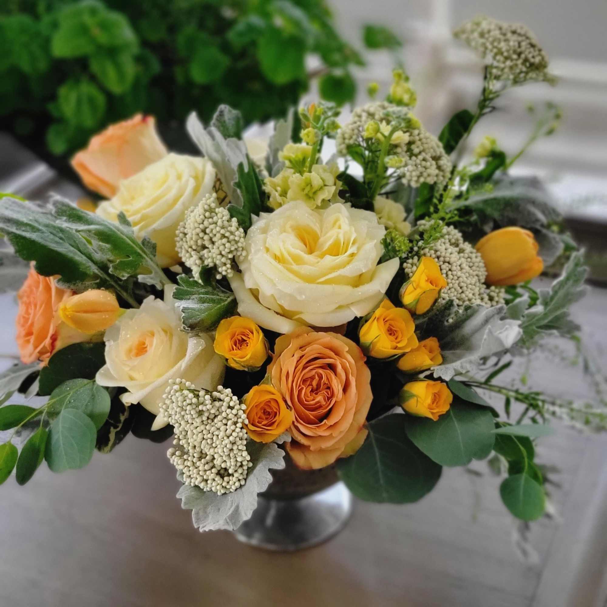 Roses, spray roses, tulips, stock, rice flowers