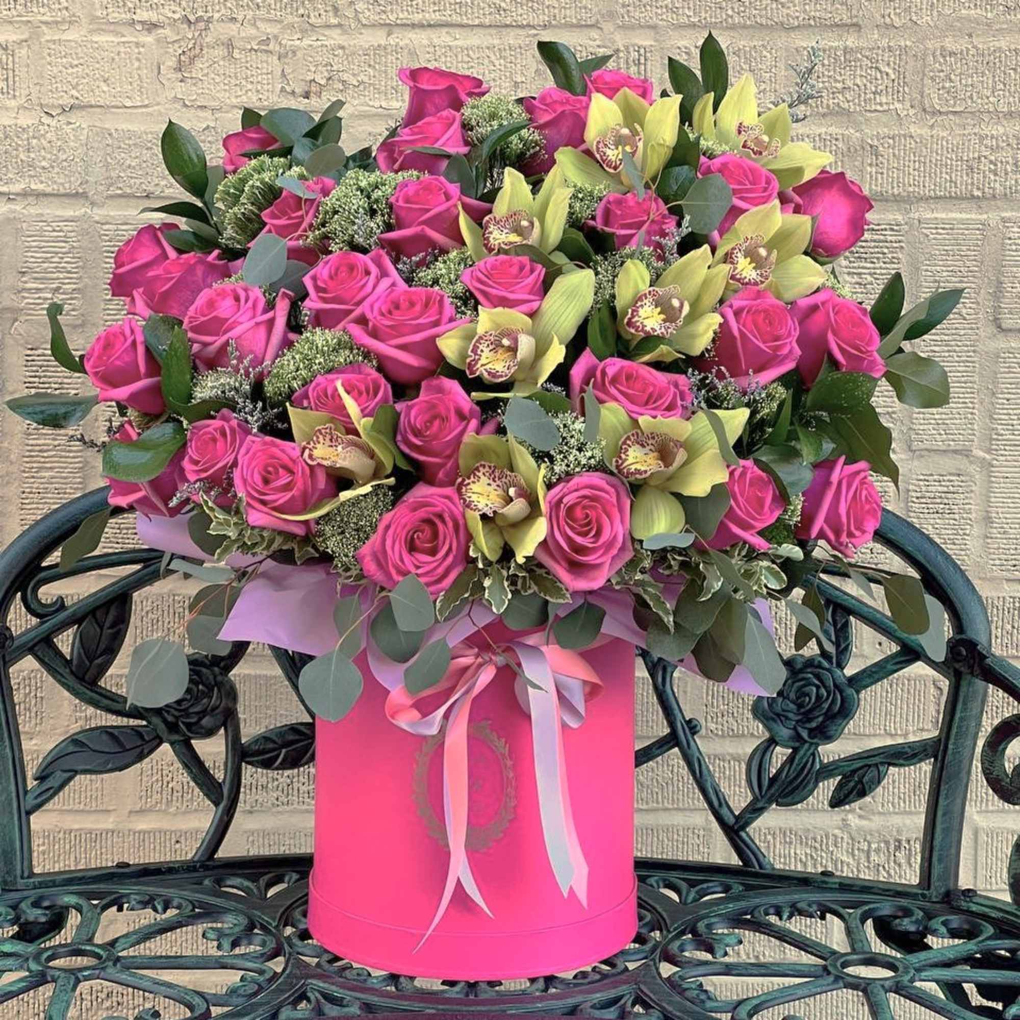 Pink Roses with Green Orchids