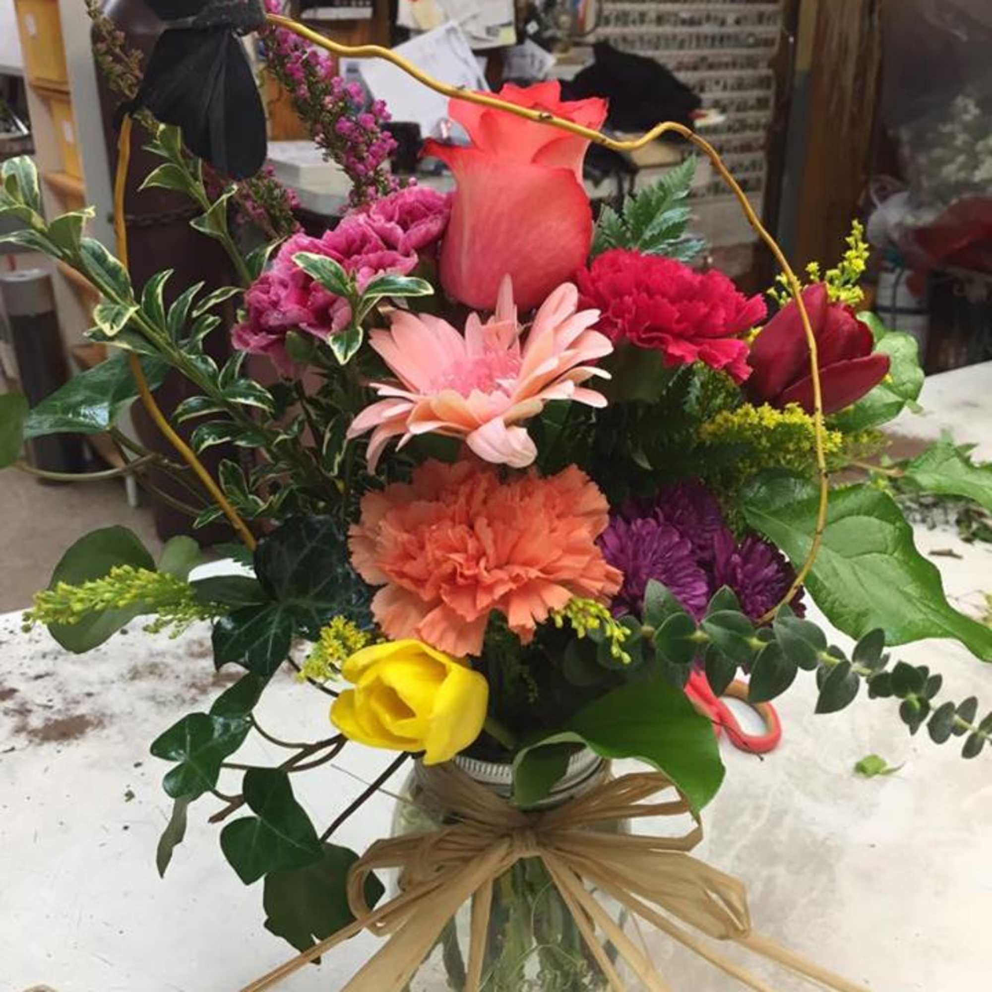 Designer&#039;s Choice Mixed flower Mason Jar.  