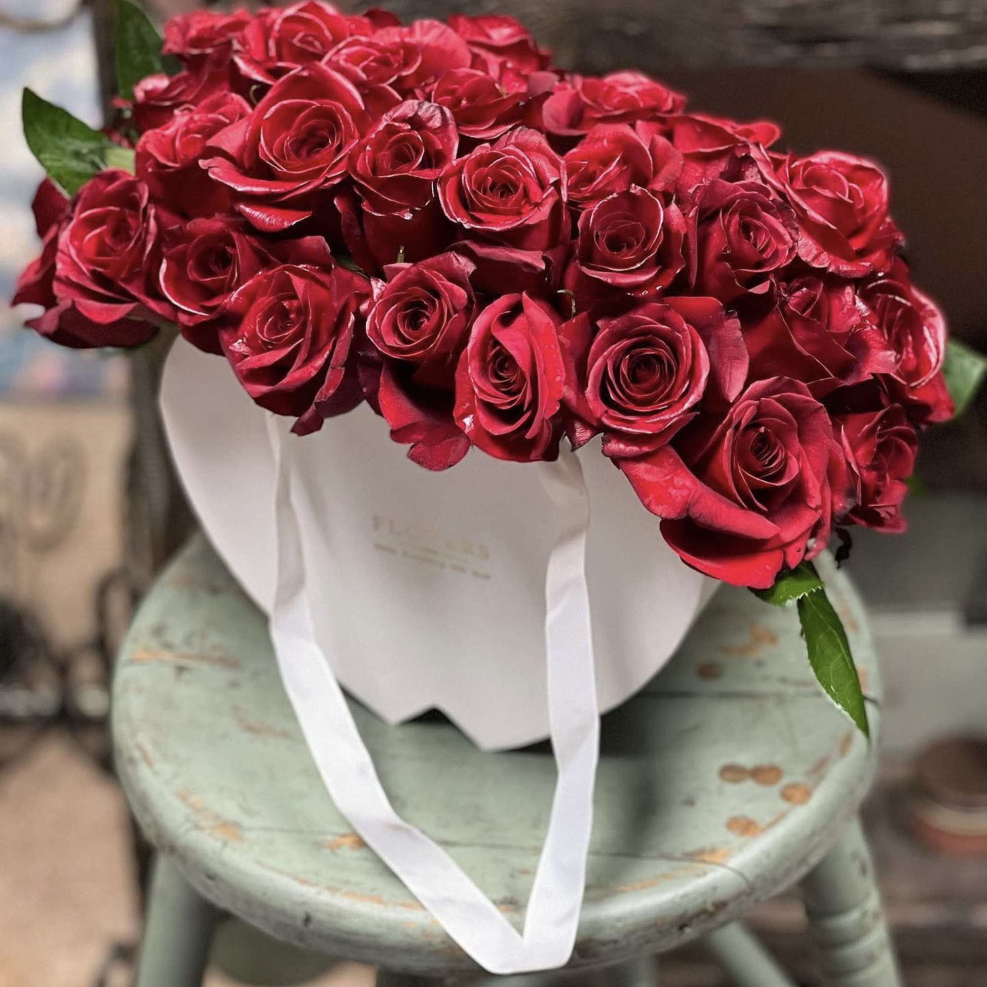 24 Premium Roses  in a large decorative Heart Shaped Waterproof Lined