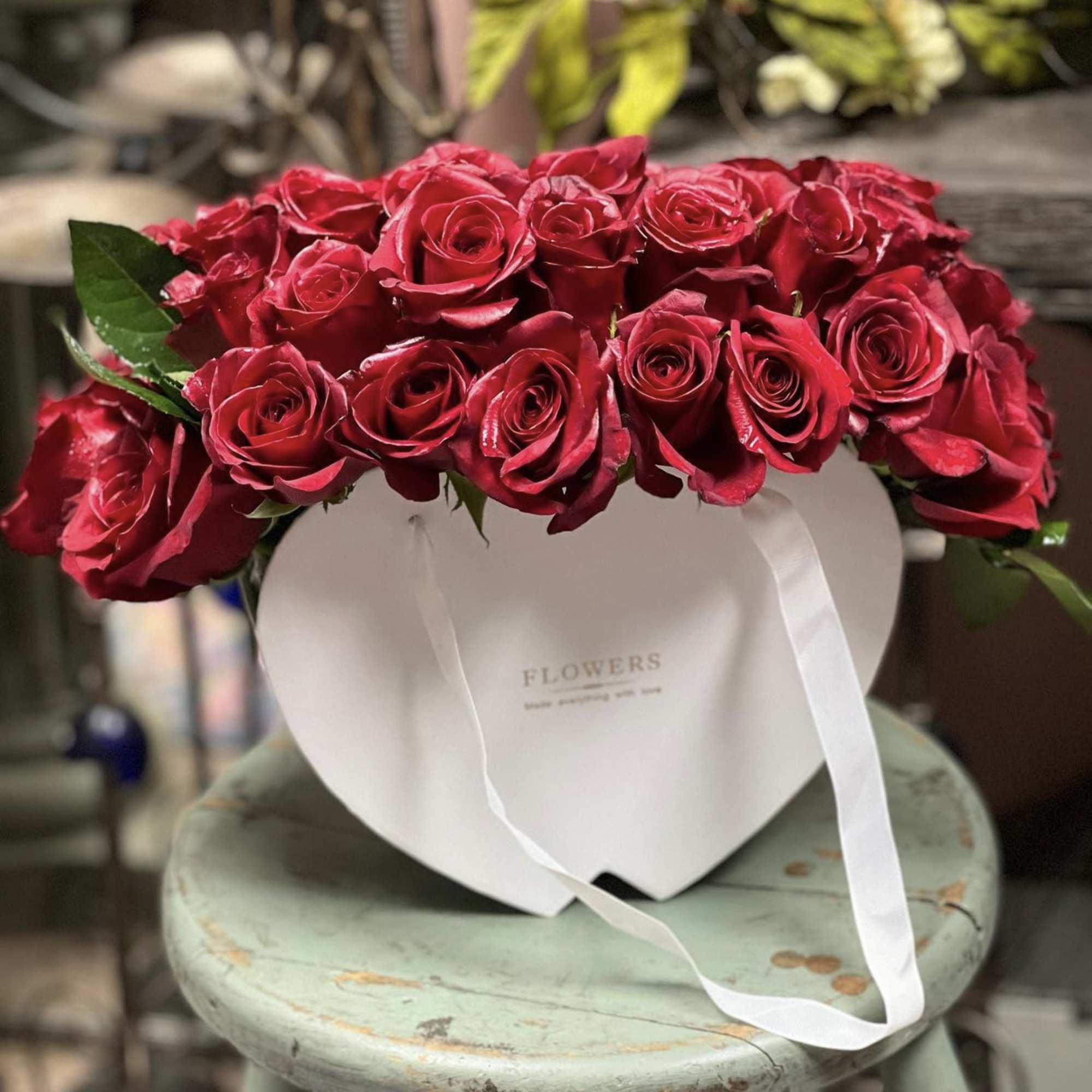 24 Premium Roses  in a large decorative Heart Shaped Waterproof Lined