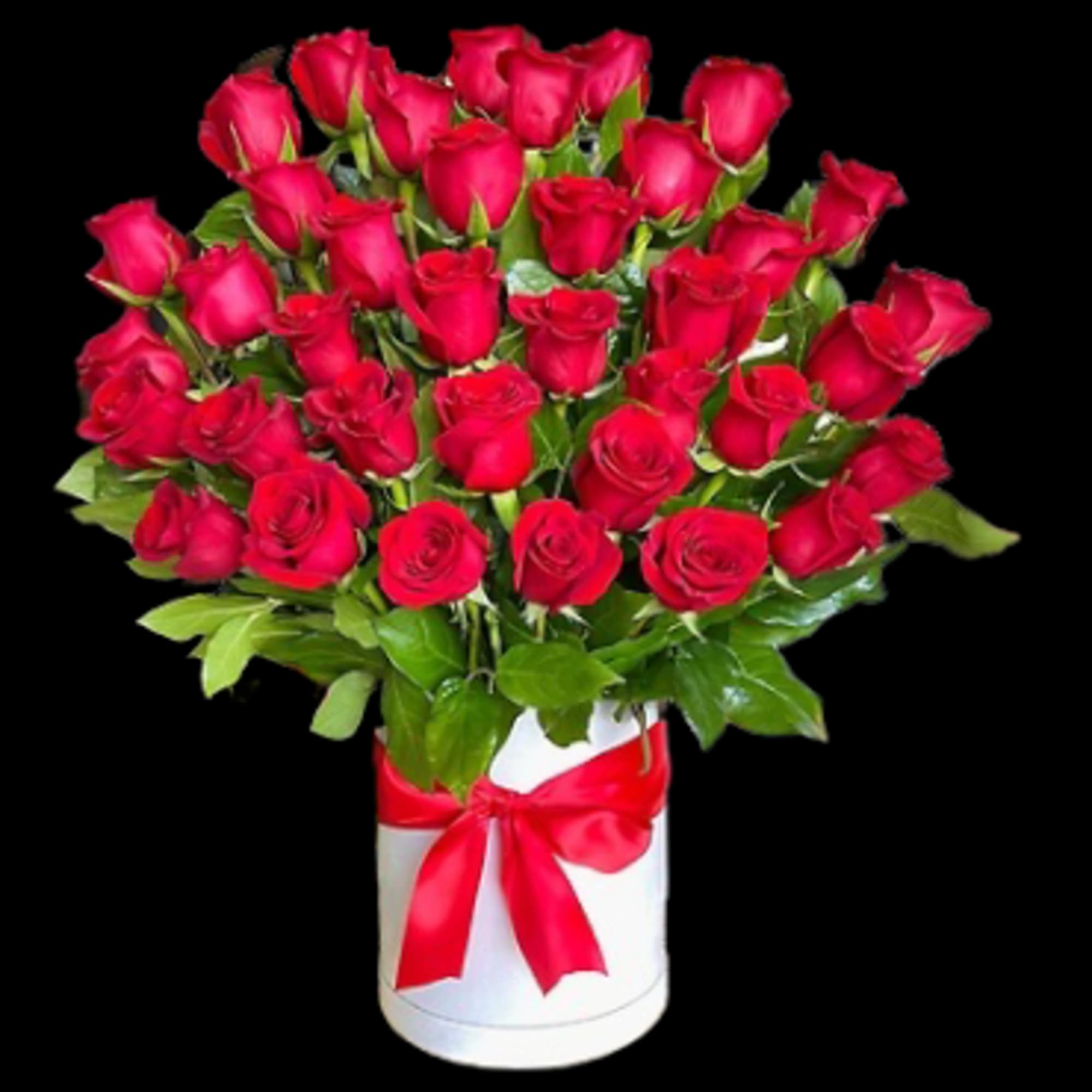 This breathtaking flower arrangement is composed of:

Flower stems: 35 Premium red roses