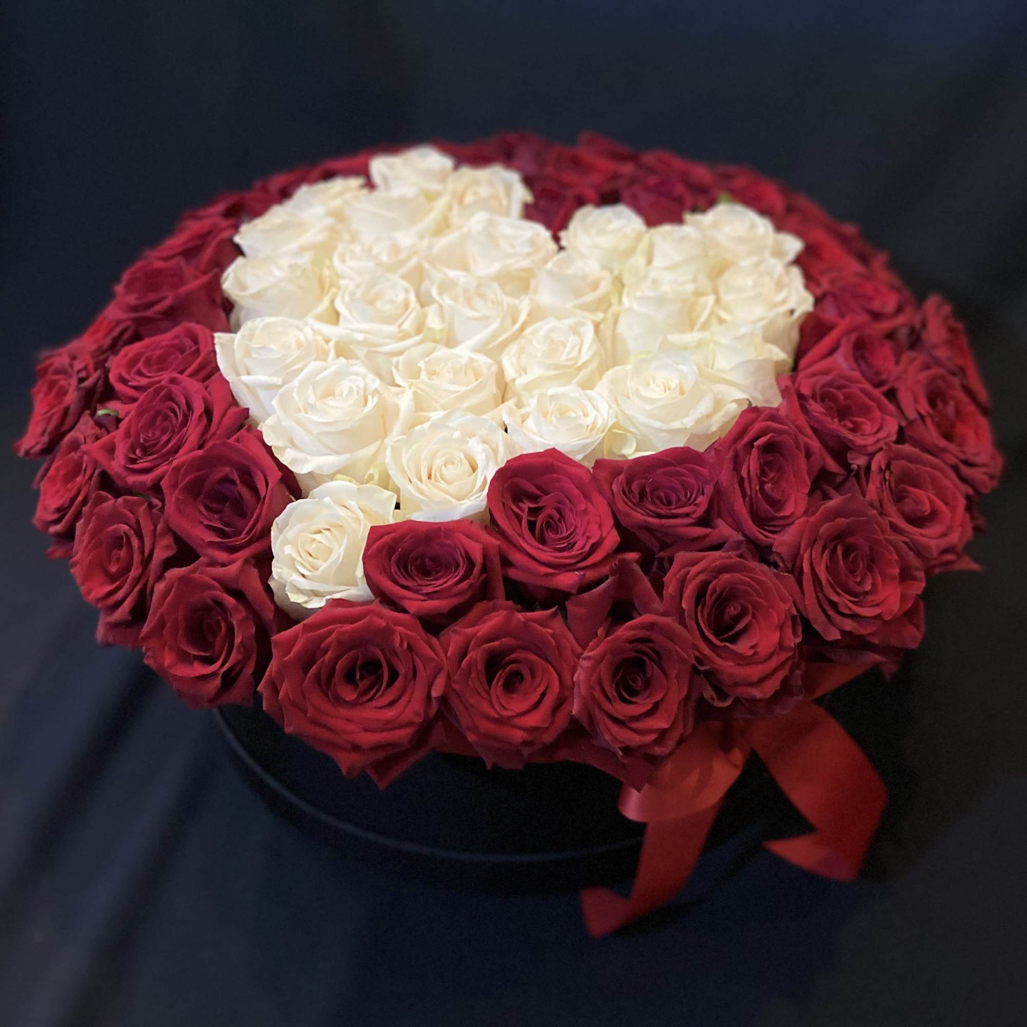 75 Red Roses and 25 White Roses Made a Heart. 