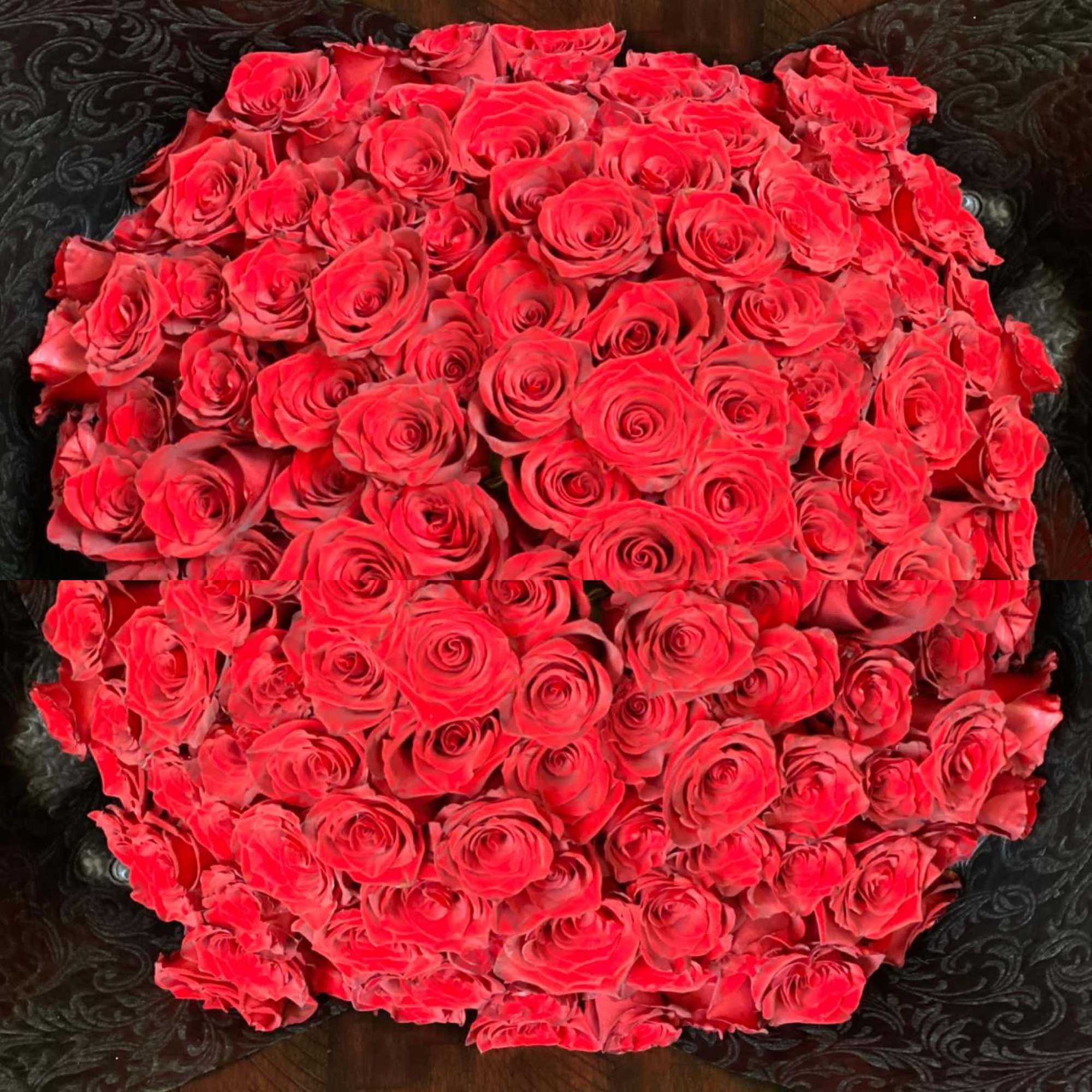 100 Beautiful Long Steams  Red Roses, wrap with Black Paper, and