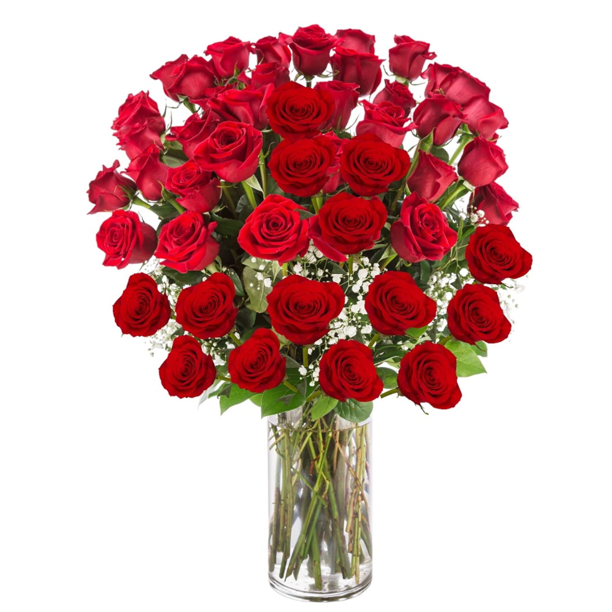 Go big with your love. Send the most extravagant red rose arrangement.