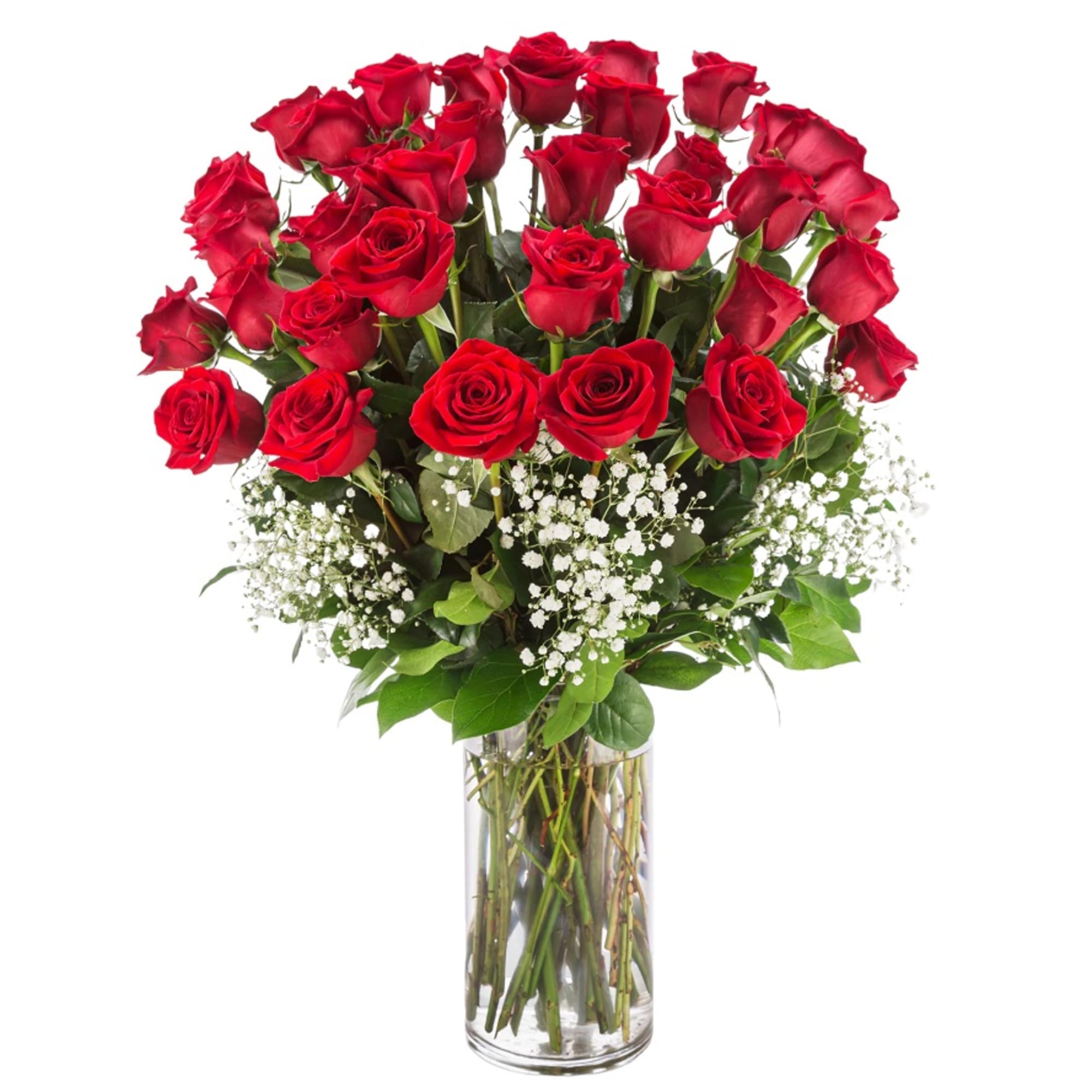 Go big with your love. Send the most extravagant red rose arrangement.