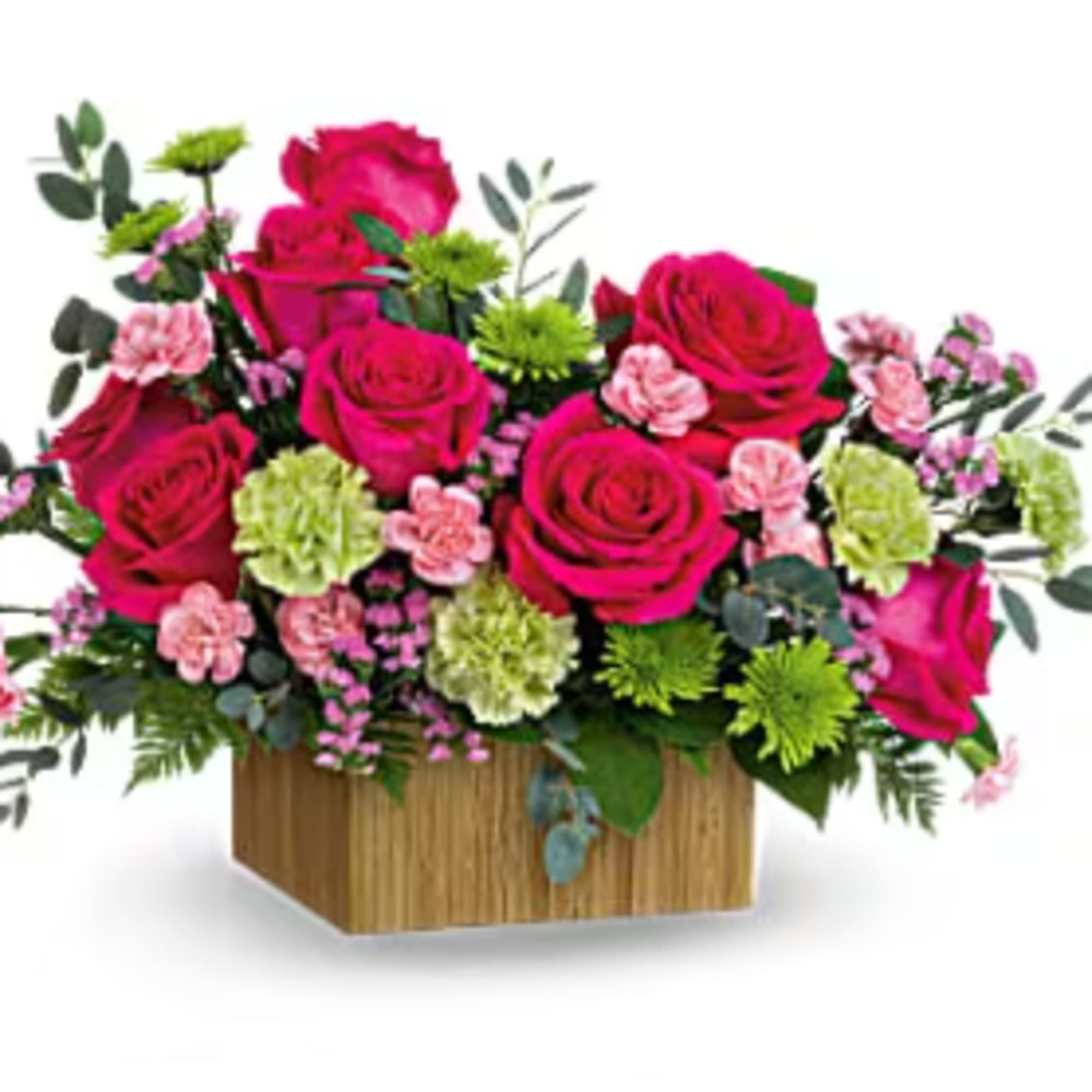 As beautiful as a summer sunset, this bright bouquet of roses and As beautiful as a summer sunset, this bright bouquet of roses and