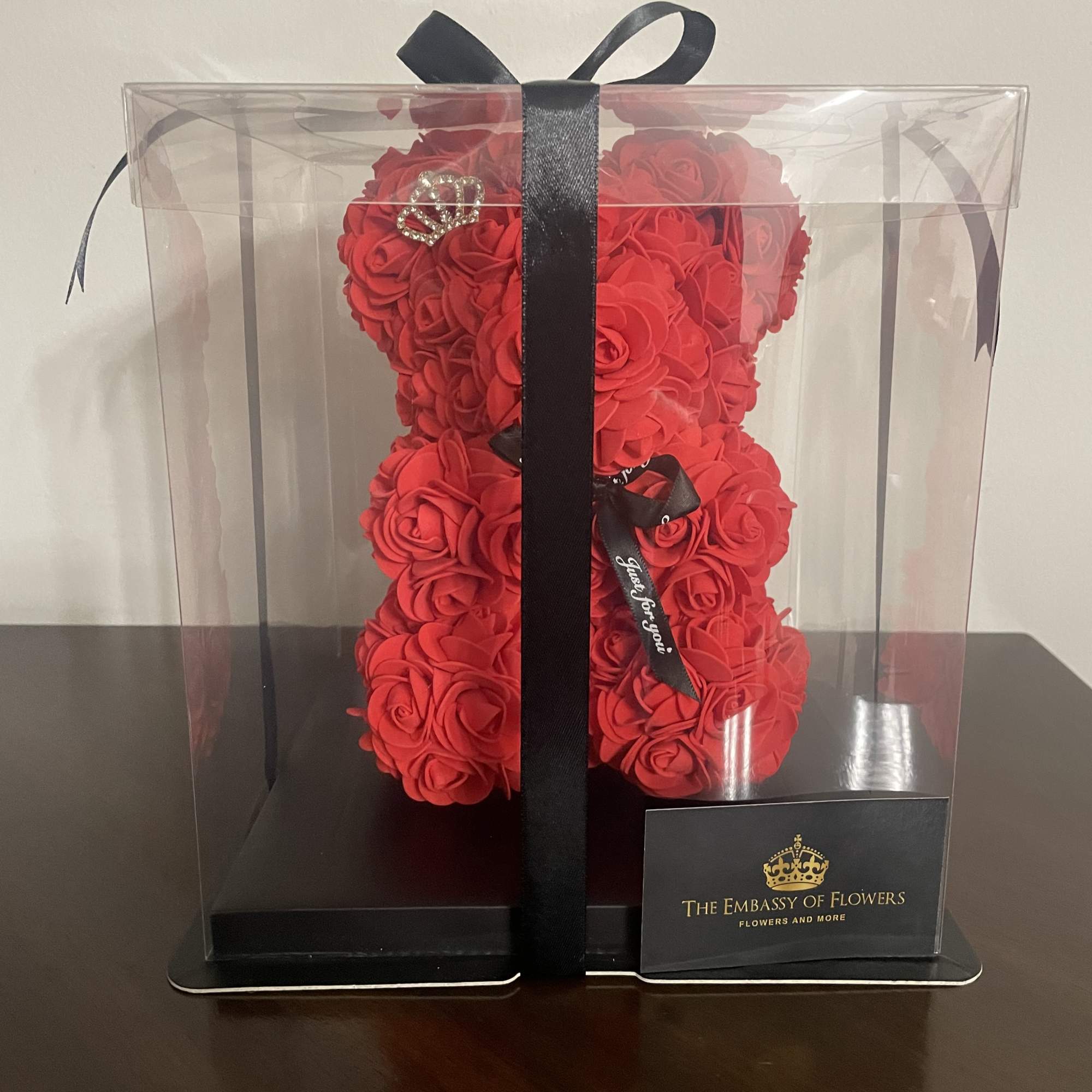 beautiful bear of foam roses this gift will be transported in a