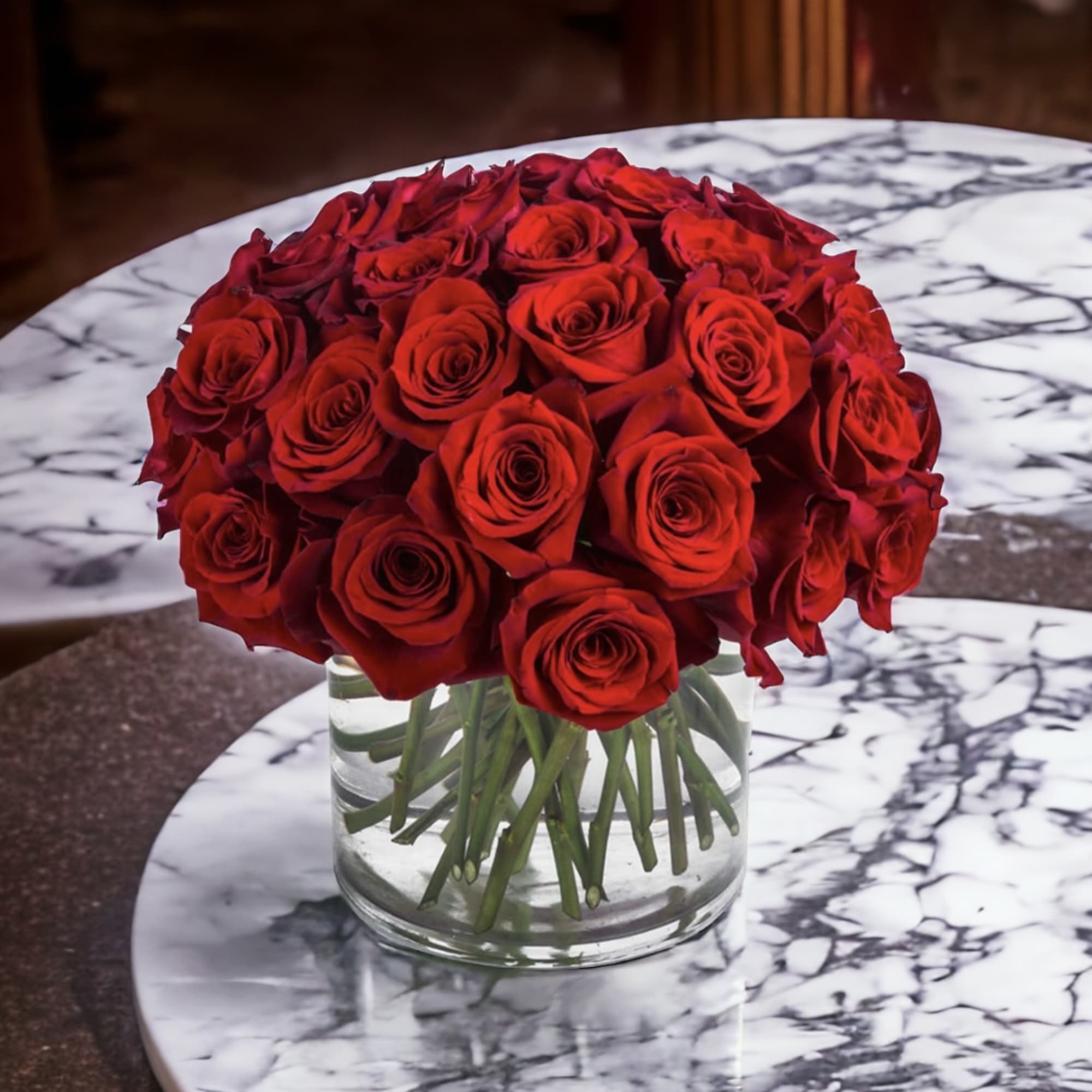 Make a bold statement with this beautifully simple design. Three Dozen Red