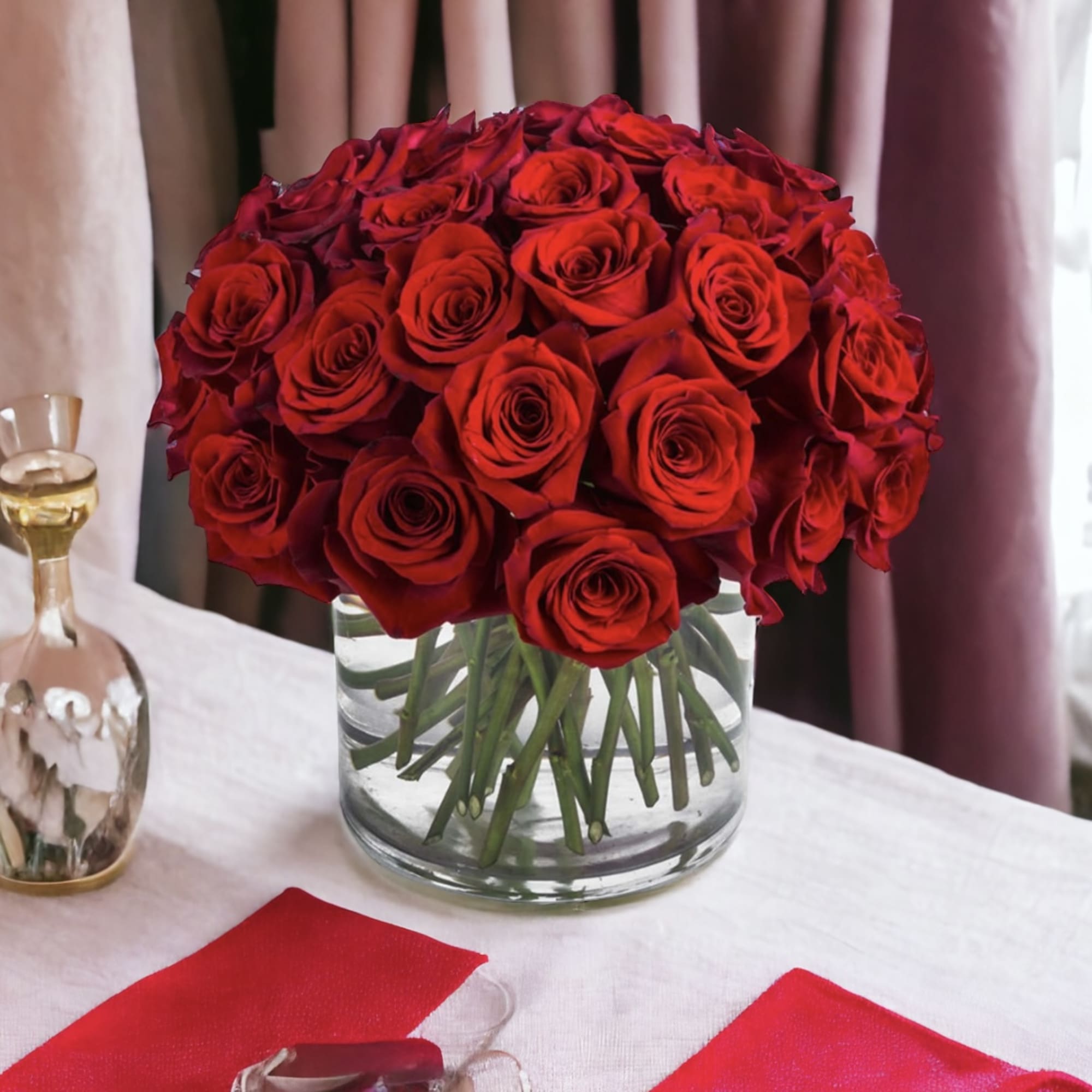 Make a bold statement with this beautifully simple design. Three Dozen Red