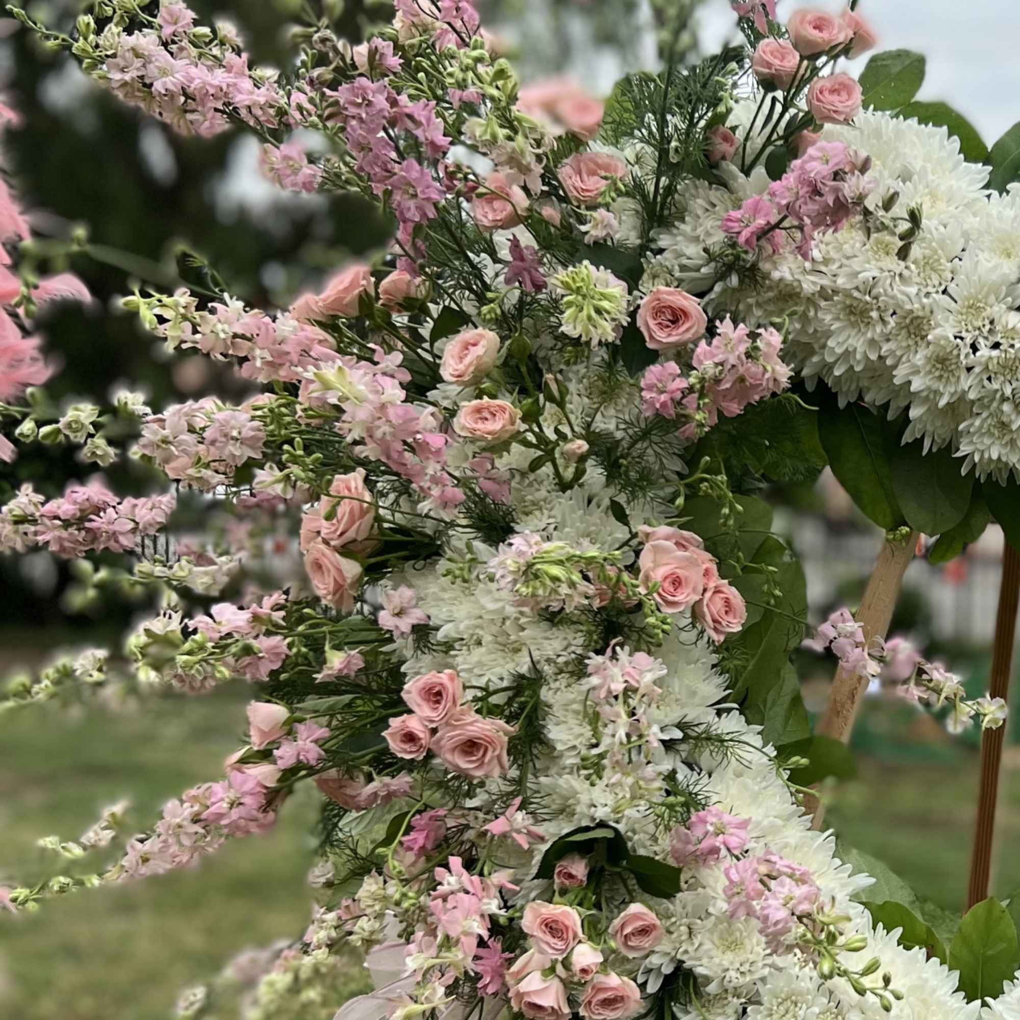 White Open Heart with Pink Flowers Side. 28&quot; Approx.
