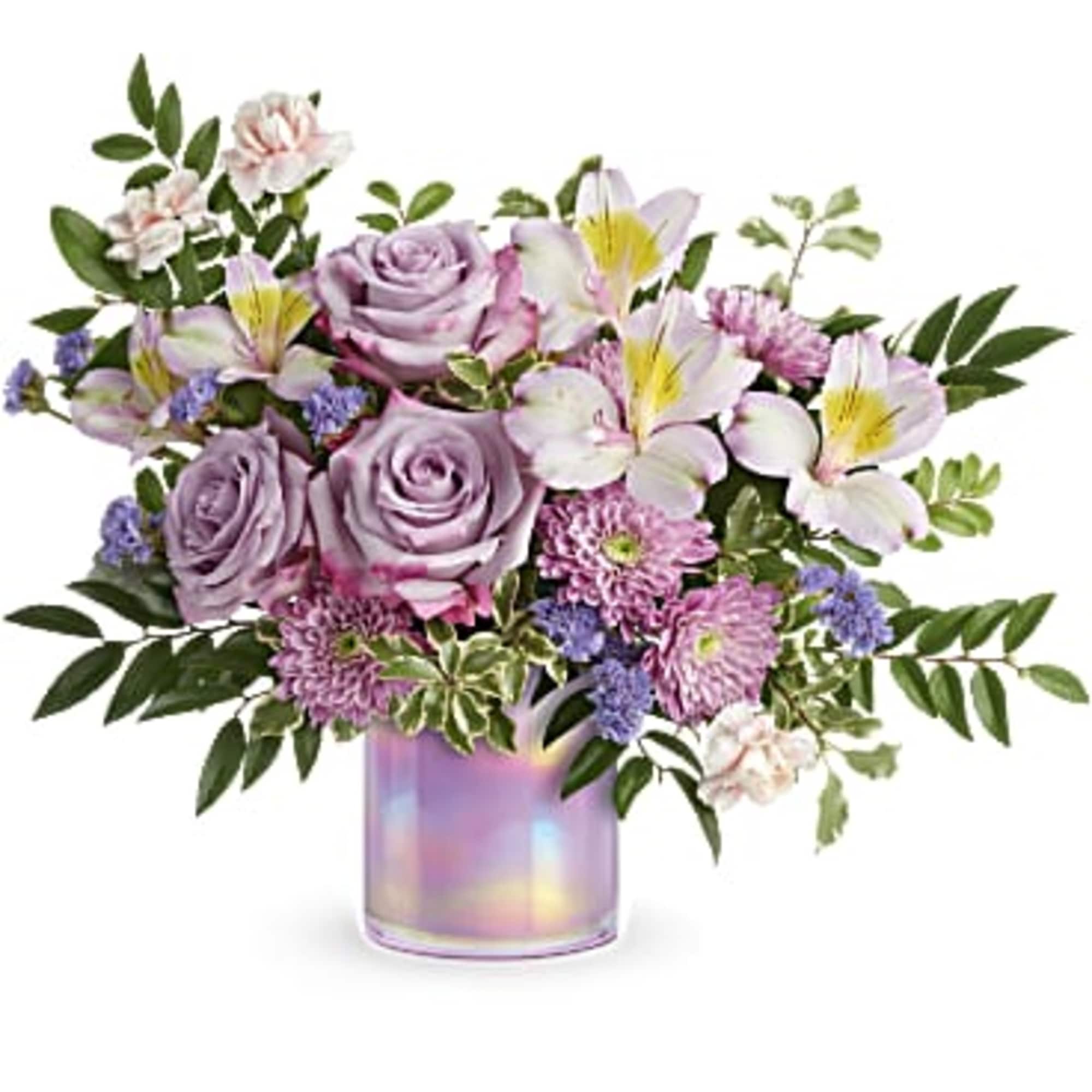 Make spring shimmer with this luxurious lavender bouquet,  in a keepsake