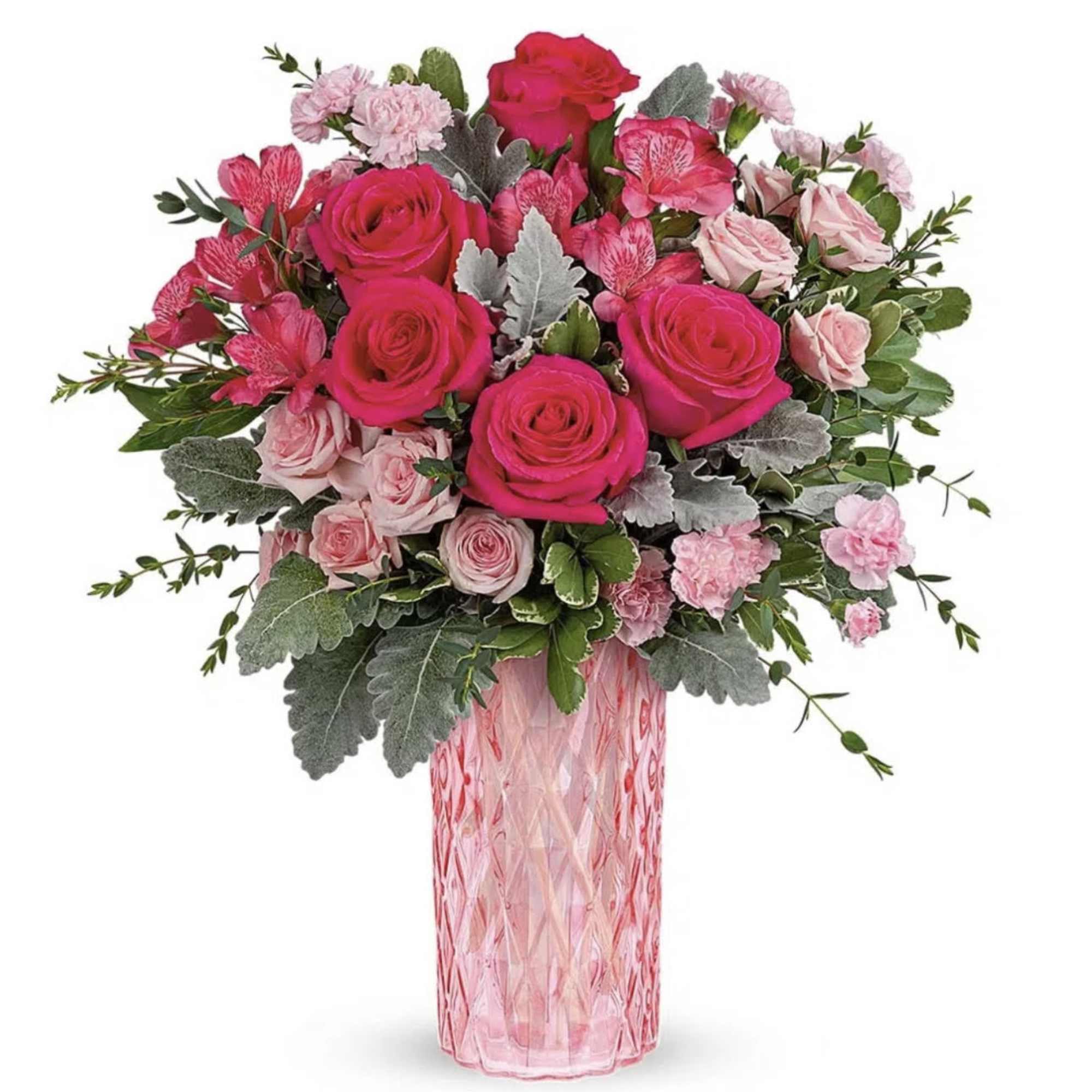 With its intricate diamond-cut design and pretty pink hue, this amazing glass