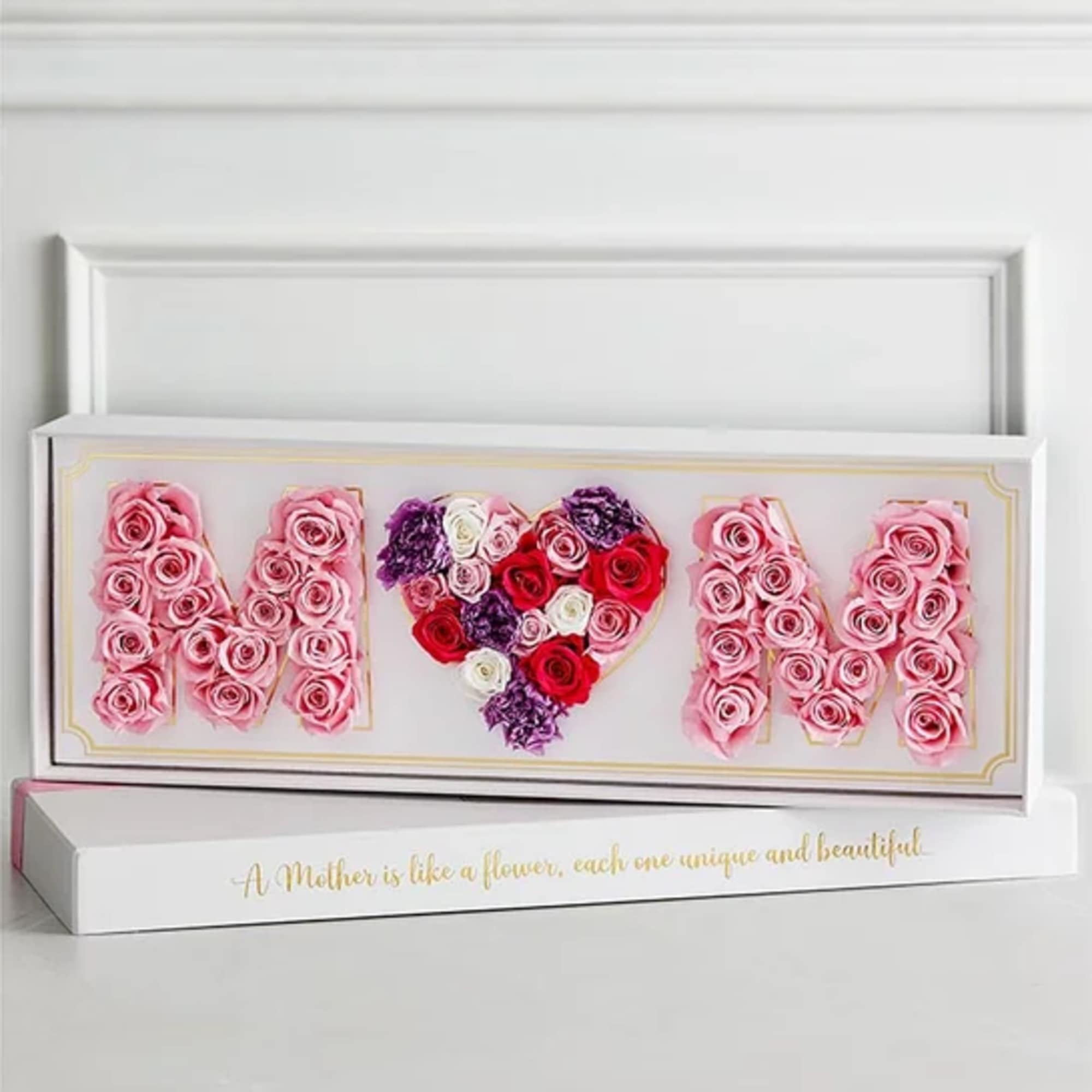 BEAUTIFUL ROSES AND CARNATIONS IN LAVENDER IN A PINK BOX 
WE HAVE