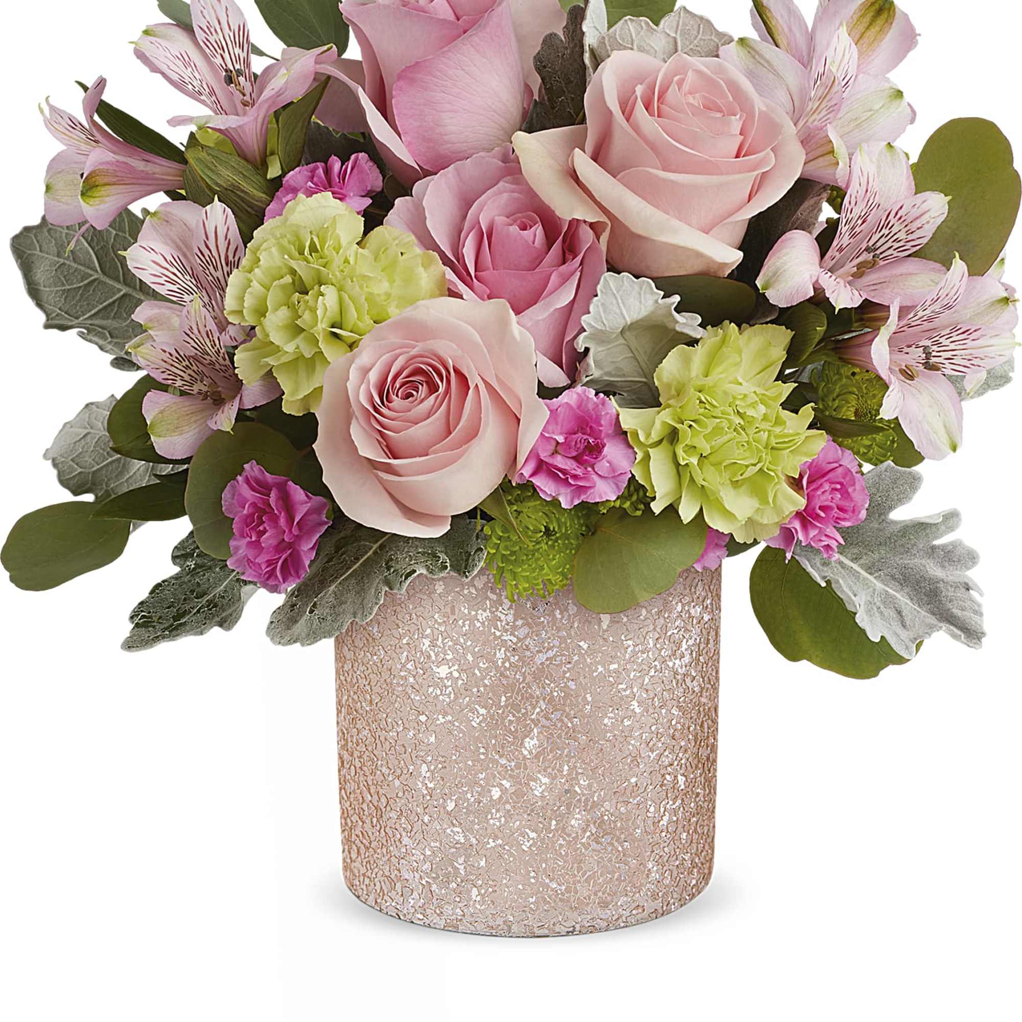 Make Mom&#039;s day sparkle with Teleflora&#039;s Blooming Brilliant cylinder, radiating elegance and