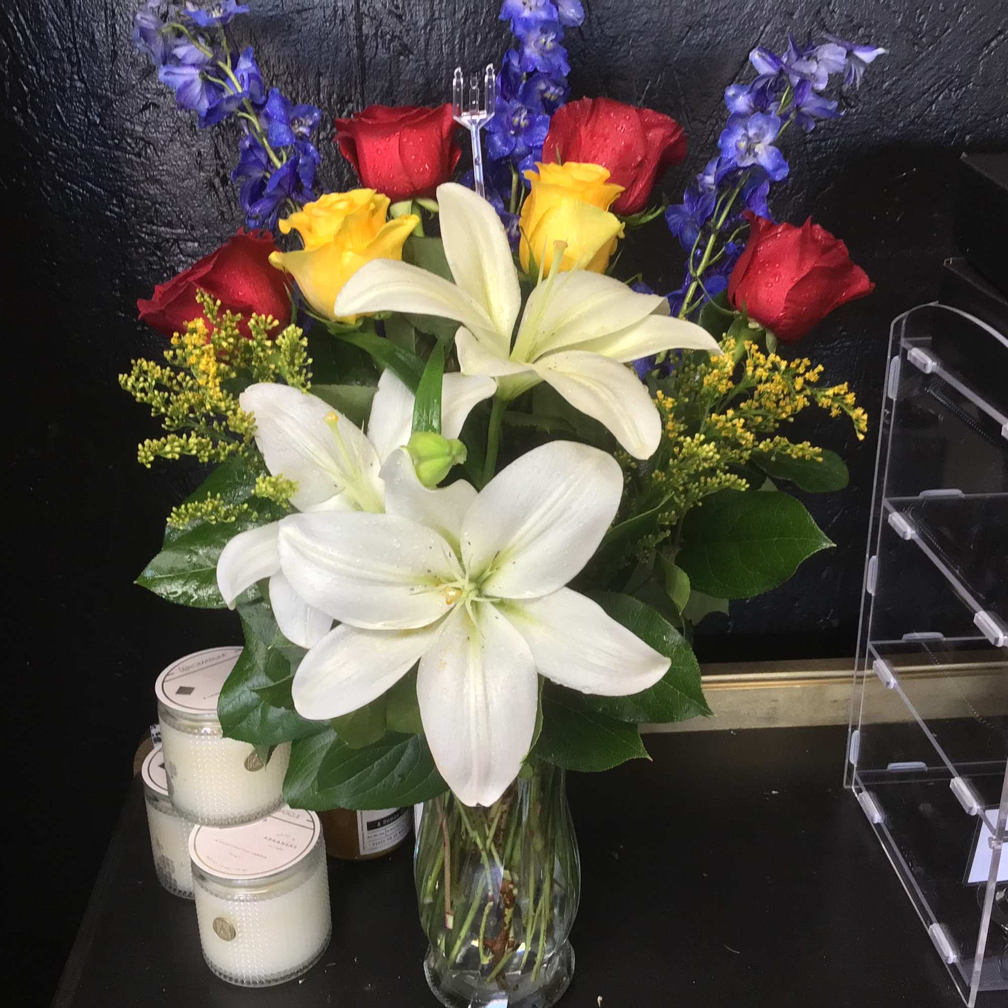 A full rainbow of colors in this arrangement makes it a perfect