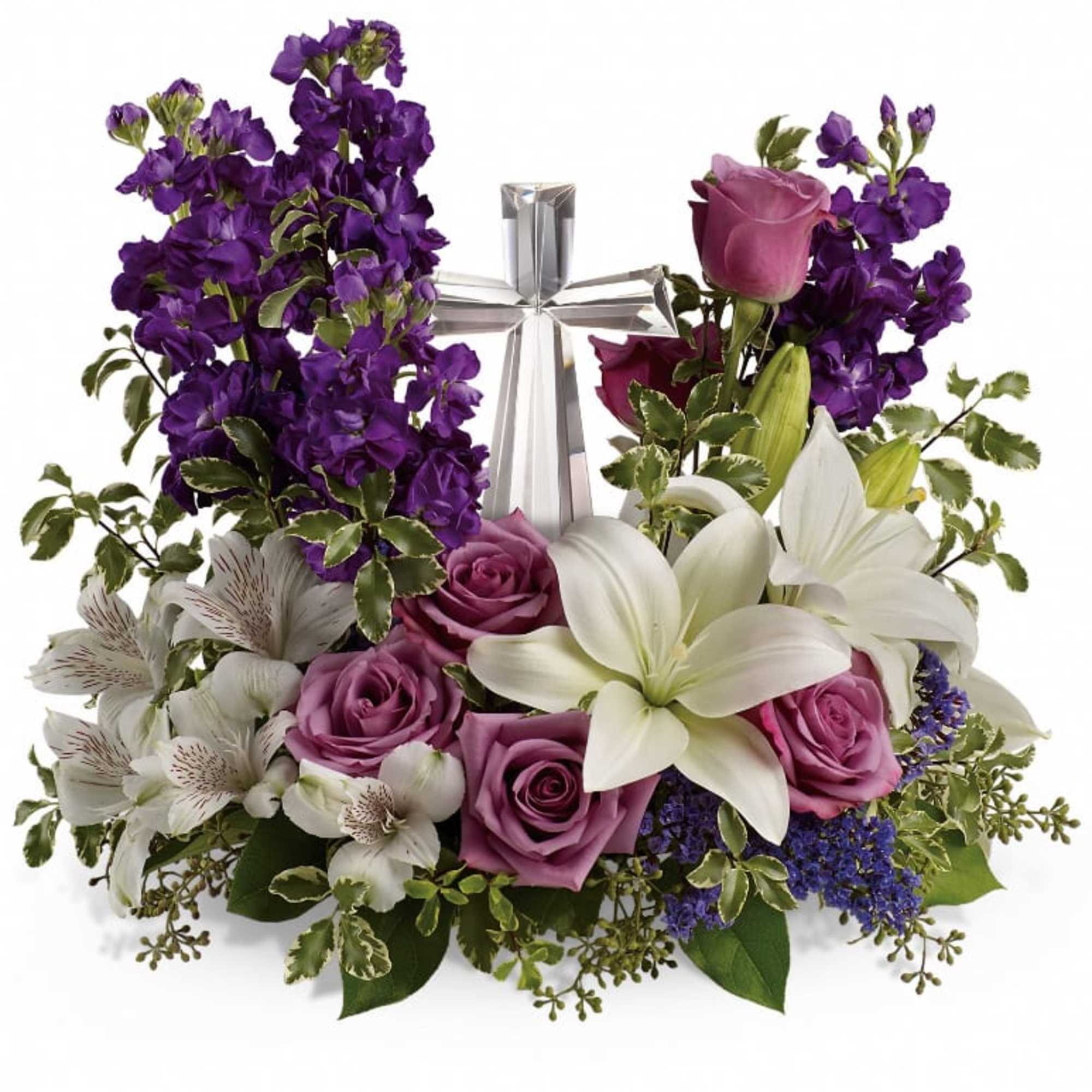 A bouquet to remember. This glorious garden of roses, lilies and alstroemeria