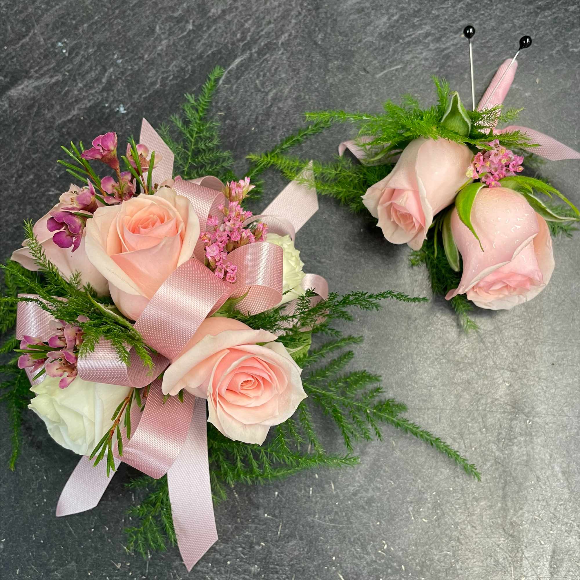 corsage for pink dress Hot Pink Rose White Ribbon Corsage
