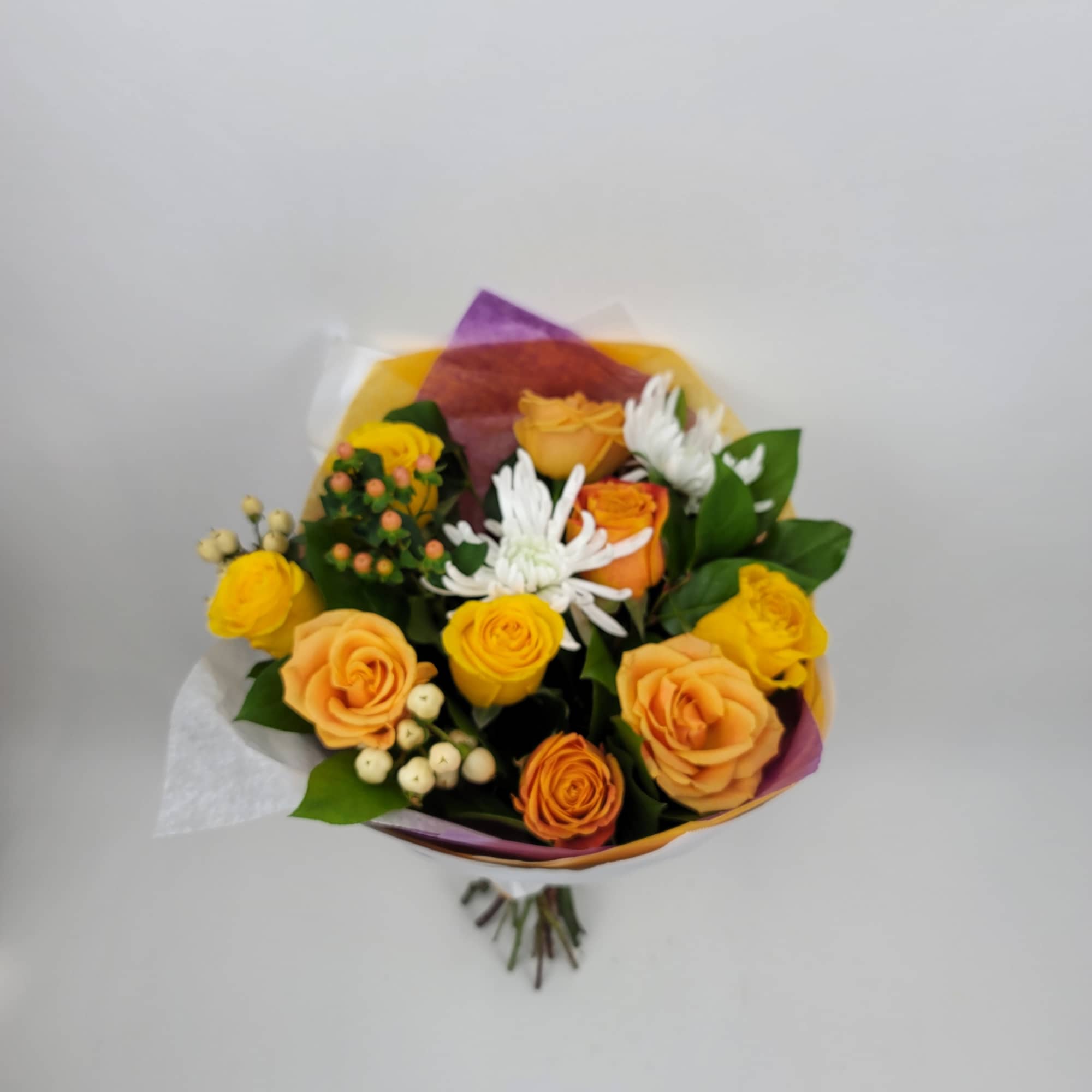 A hand tie bouquet with roses, greenery and fillers 
(you can ask A hand tie bouquet with roses, greenery and fillers 
(you can ask