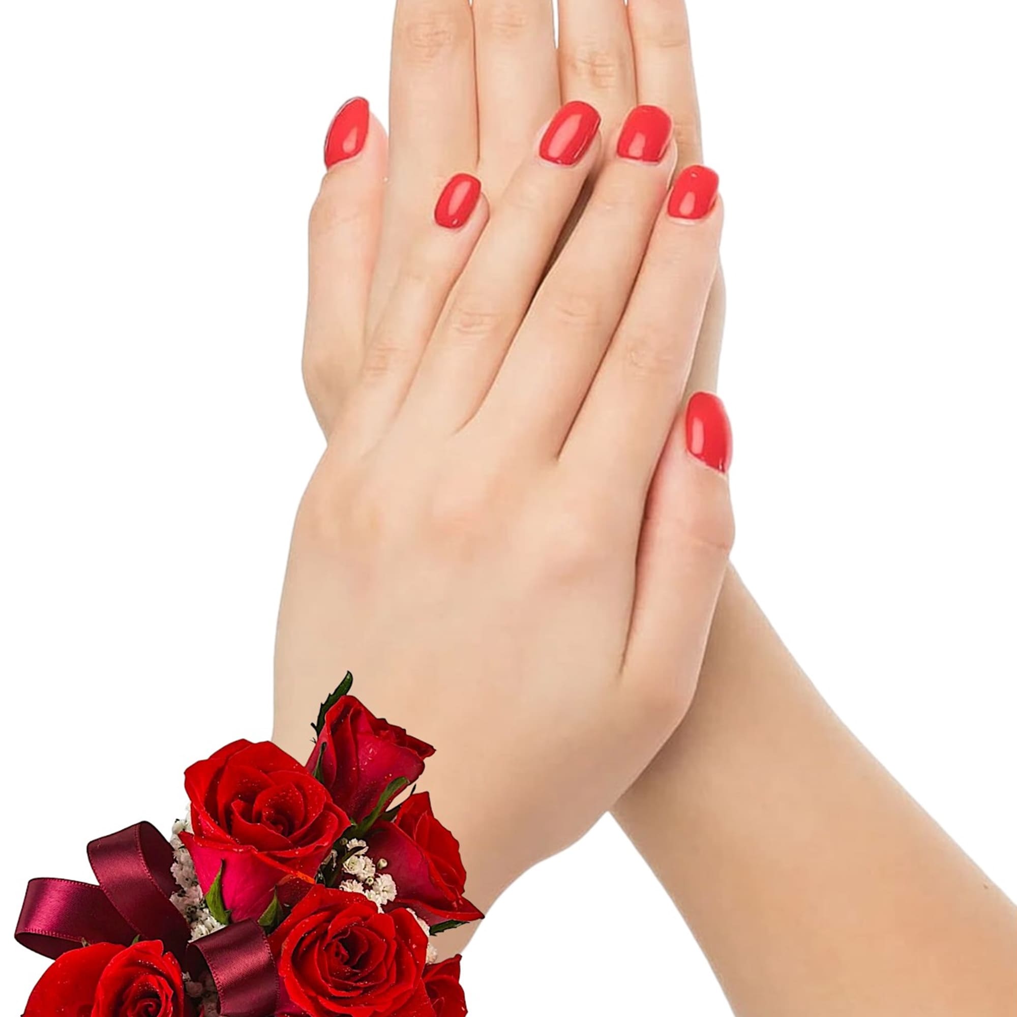 A classic red rose and baby&#039;s breath corsage compliments any outfit. Perfect