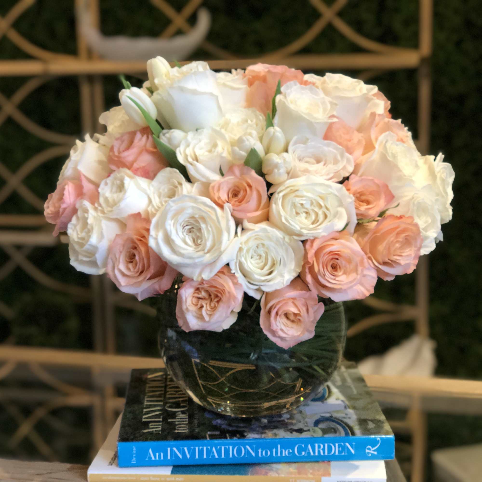 Gorgeous arrangement of roses and tulips 