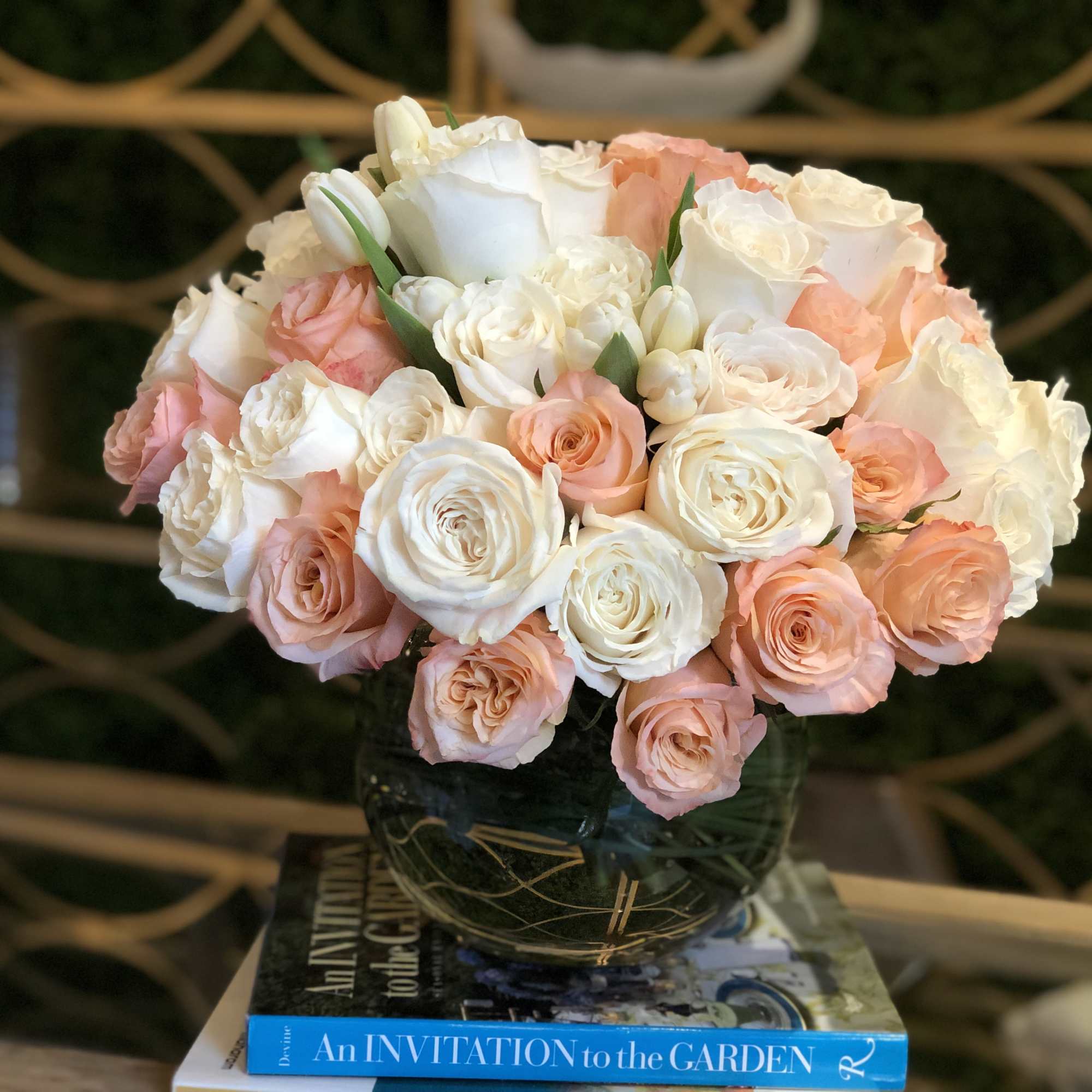 Gorgeous arrangement of roses and tulips 