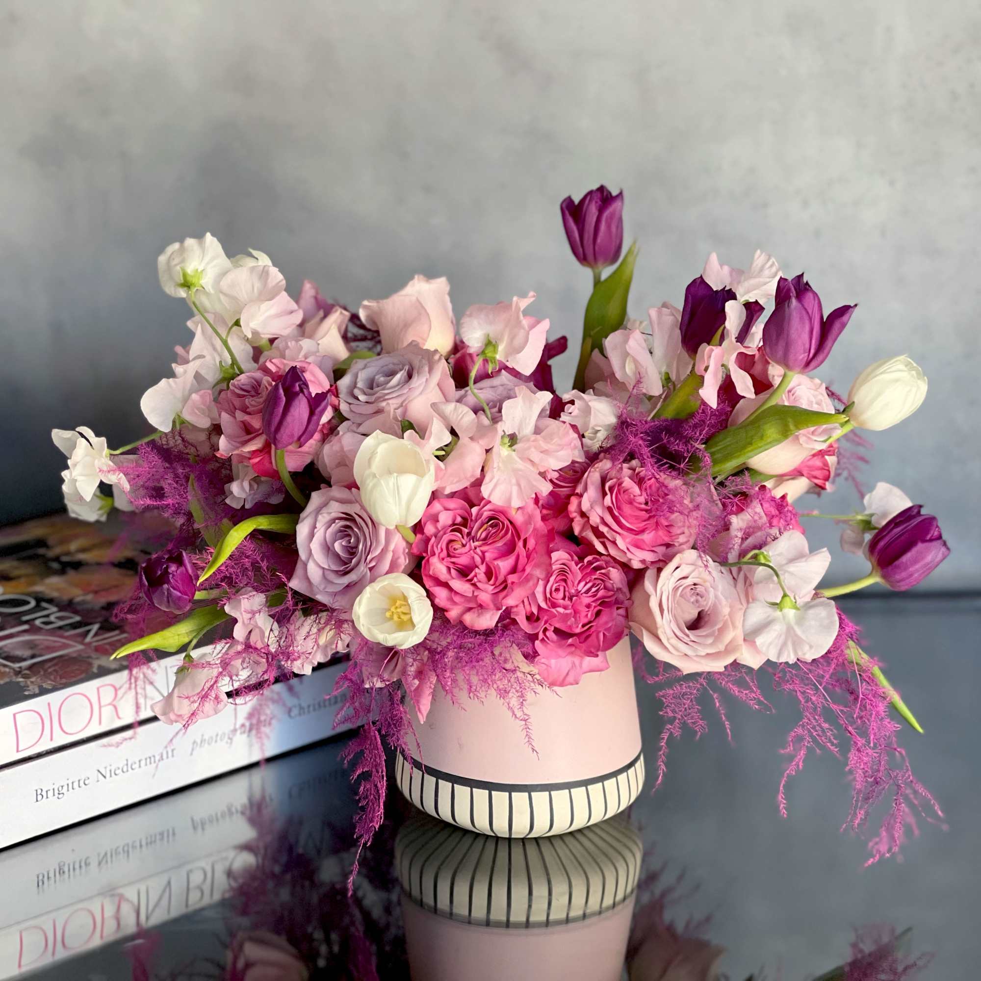 &quot;Sweet Pea&quot; is arranged with Sweet Pea flowers, Tulips, Ranunculus, Roses and