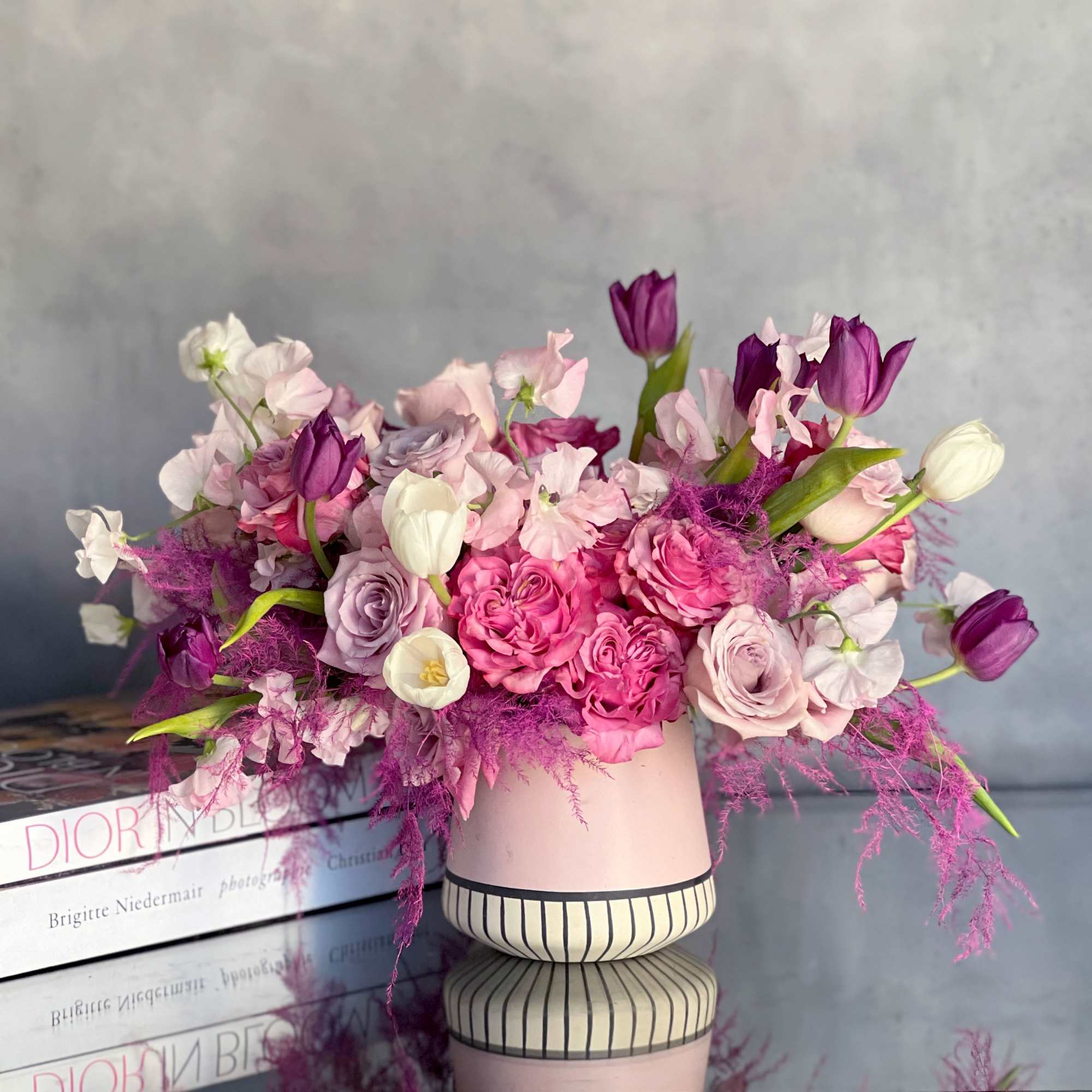 &quot;Sweet Pea&quot; is arranged with Sweet Pea flowers, Tulips, Ranunculus, Roses and