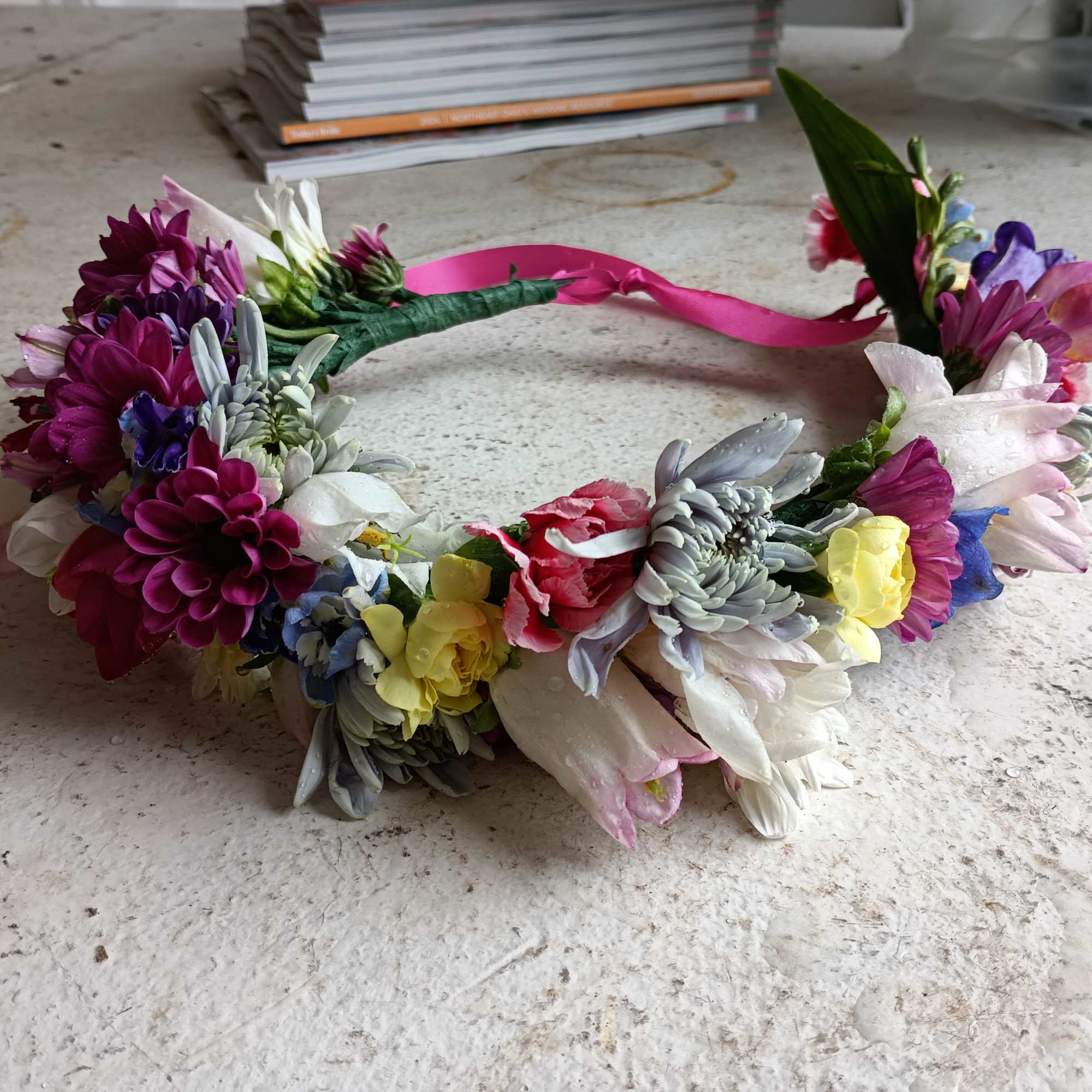 Beautiful fresh garden flowers &amp; spray roses floral crown