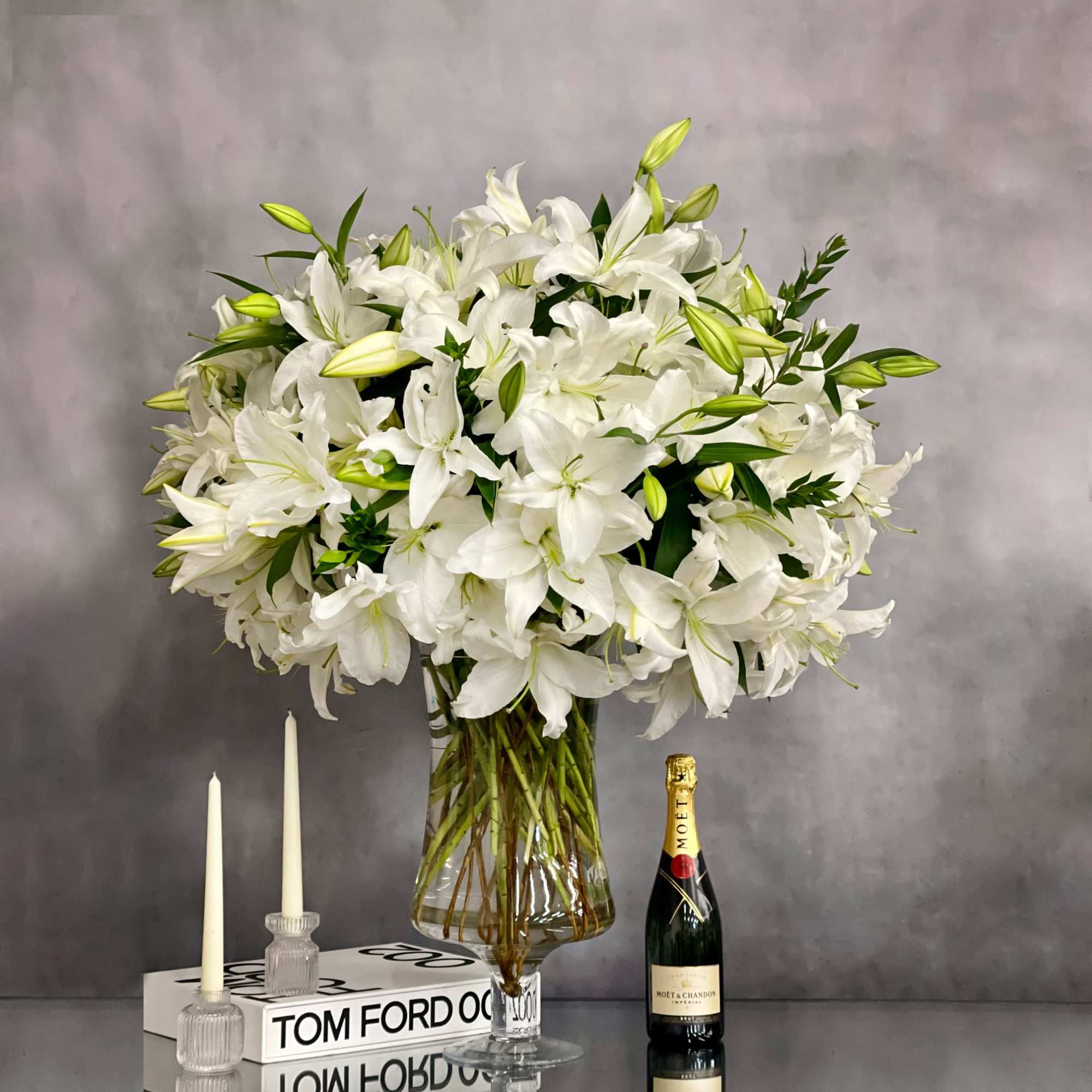 An arrangement that is made with 50 stems of Casablanca Lillies. A