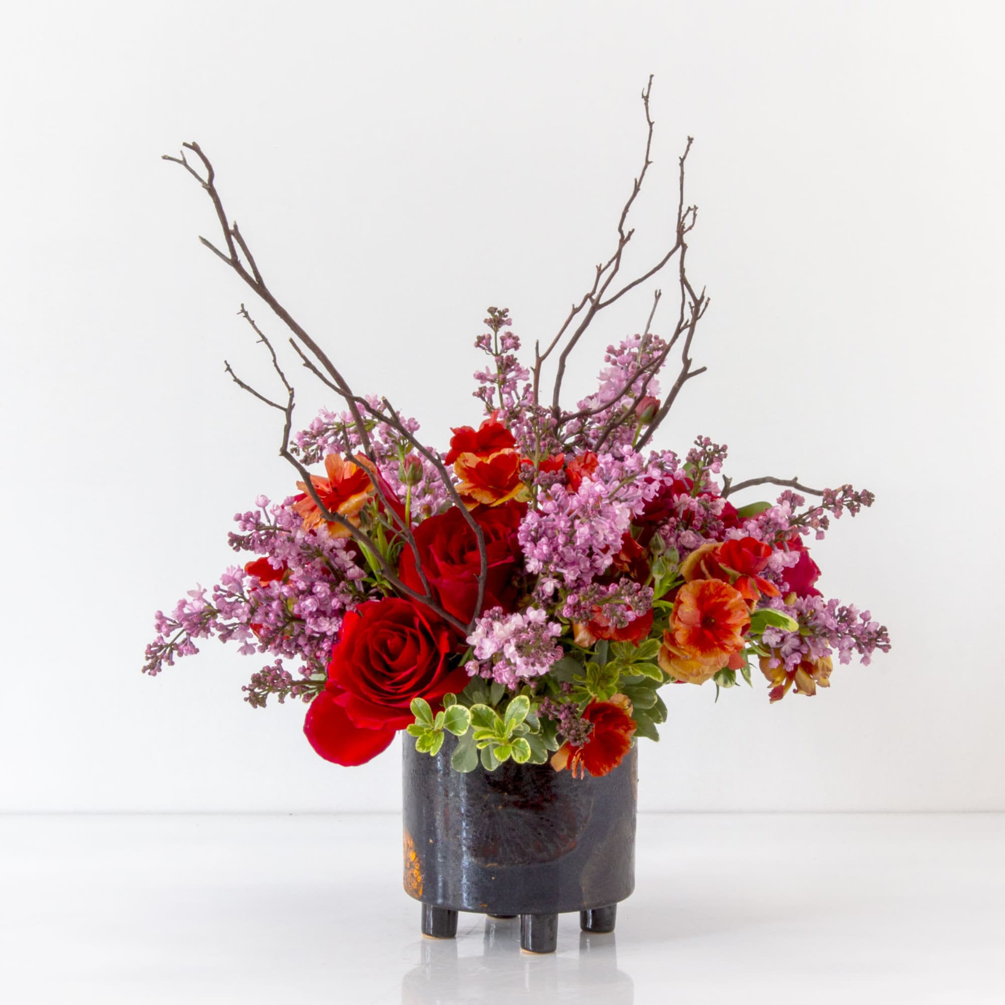 Red Roses and Butterfly Ranunculus  with other locally grown Seasonal Flowers