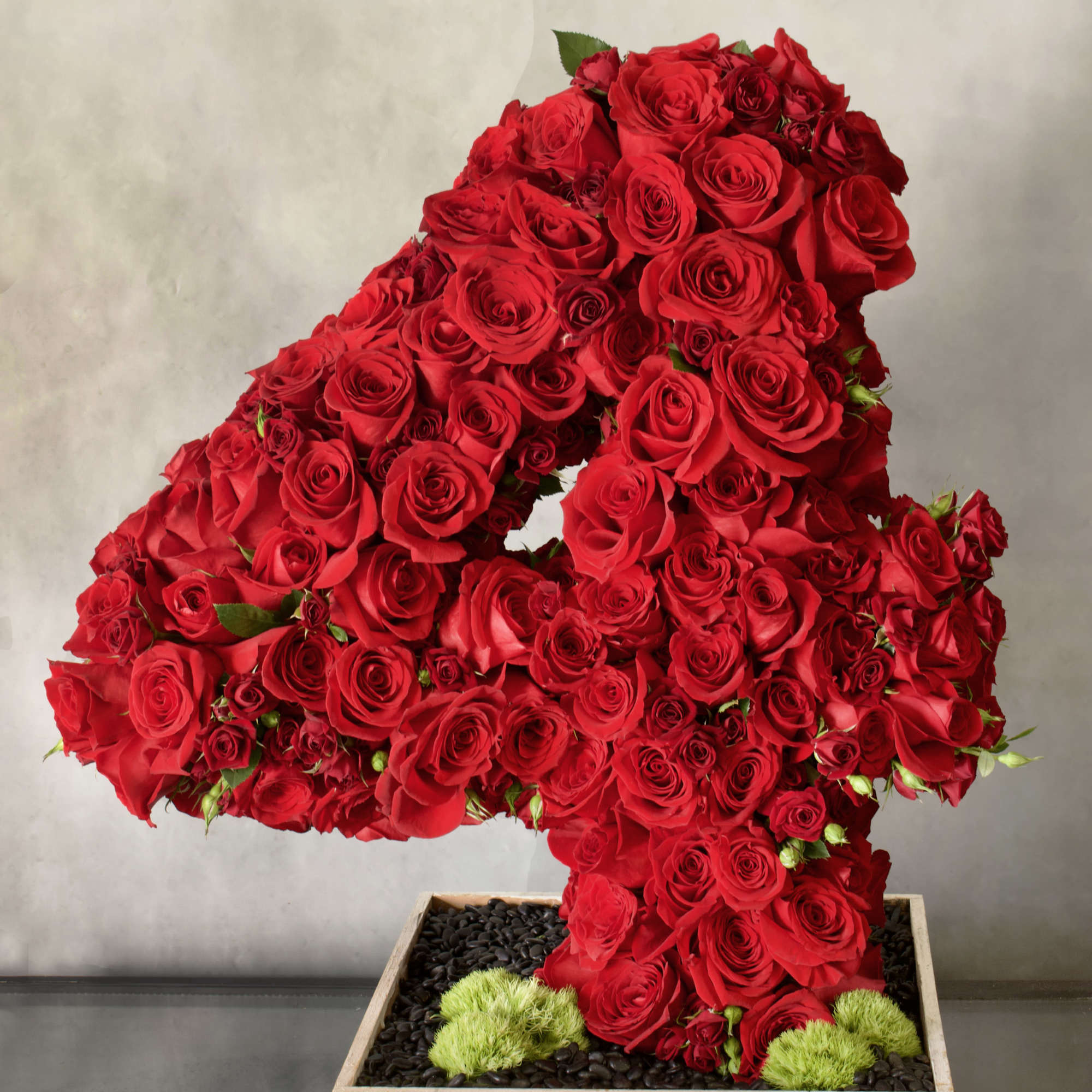 A beautiful number covered in various types of Red Roses, about 200