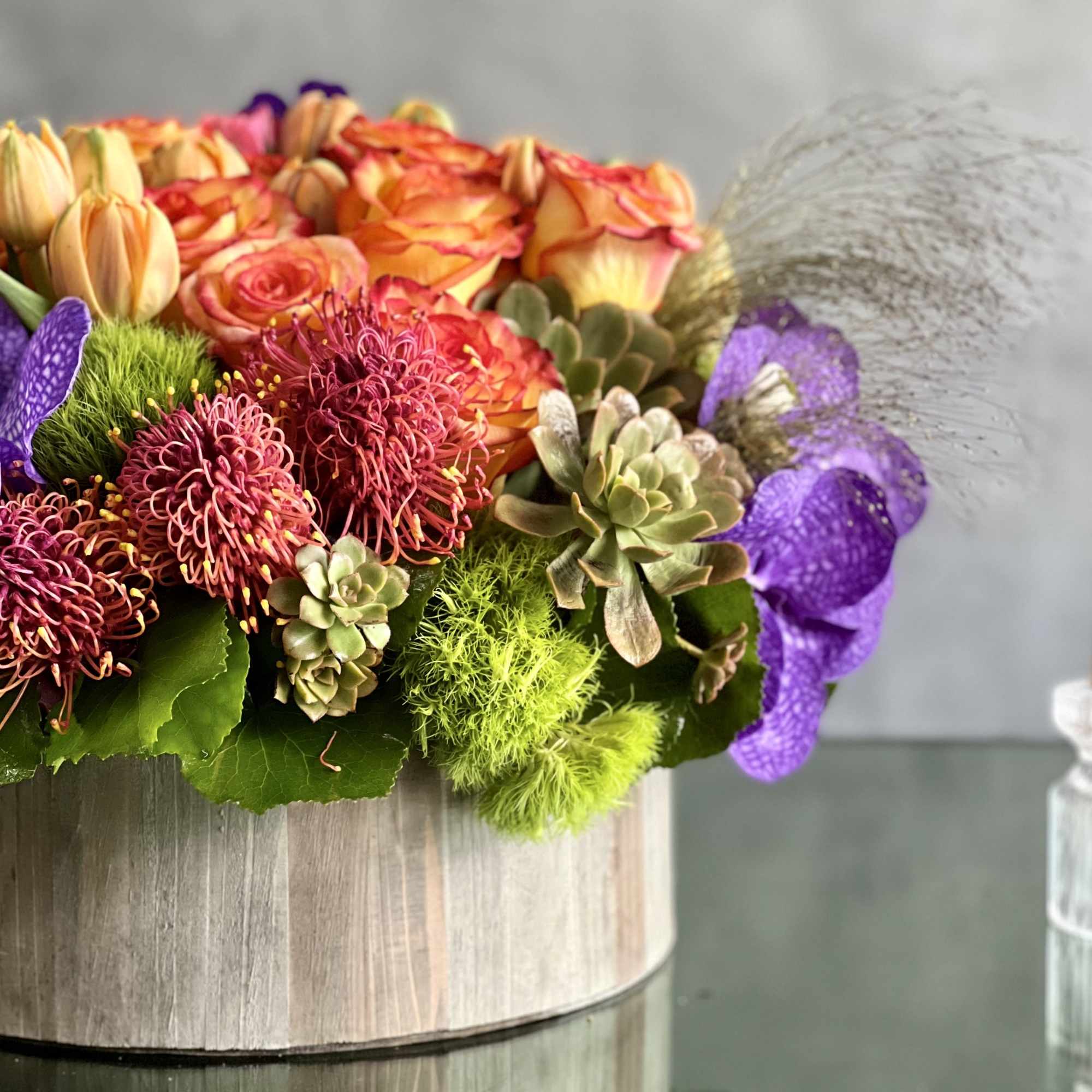 An abundant and colorful floral fantasy consisting of luscious Imported colorful tulips