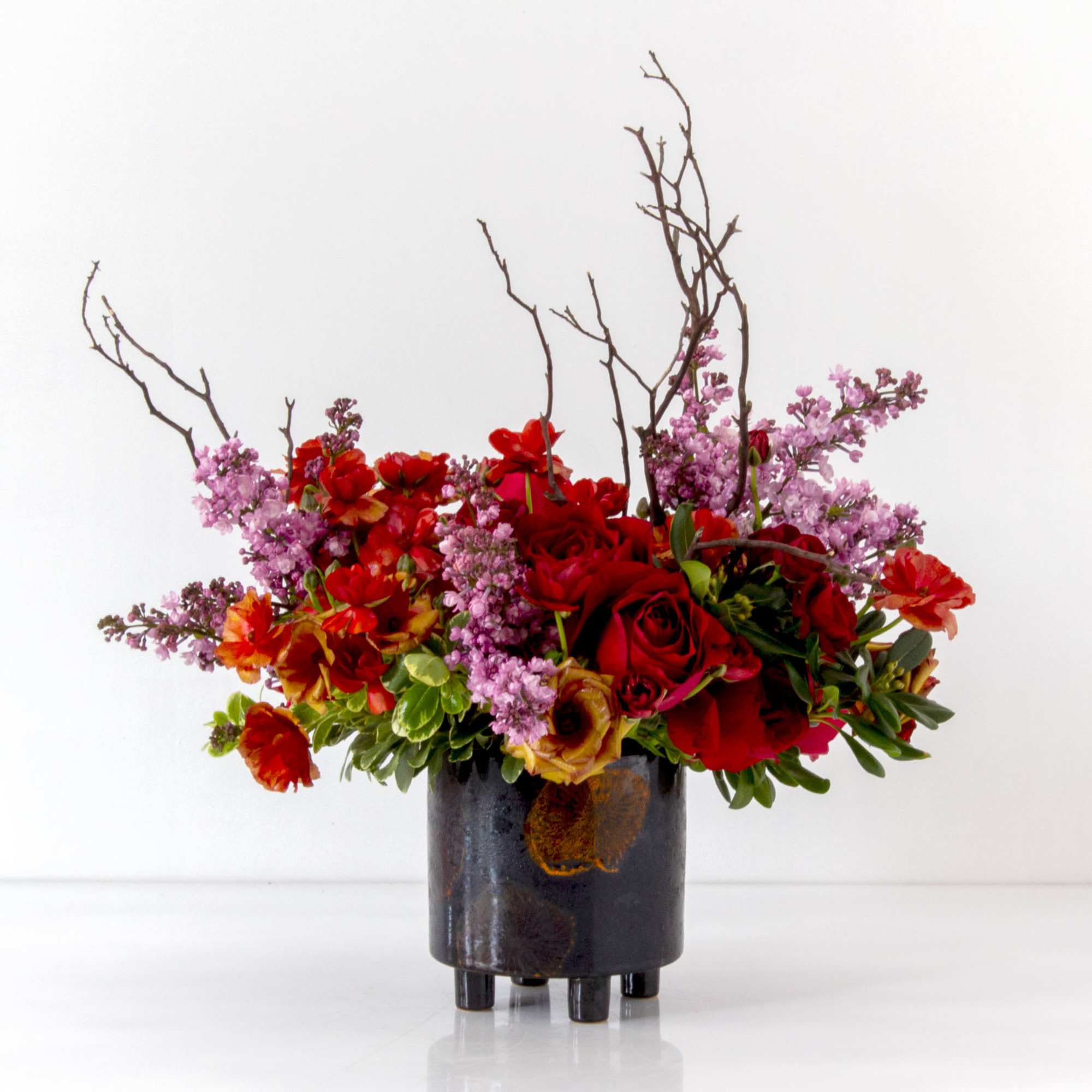 Red Roses and Butterfly Ranunculus  with other locally grown Seasonal Flowers