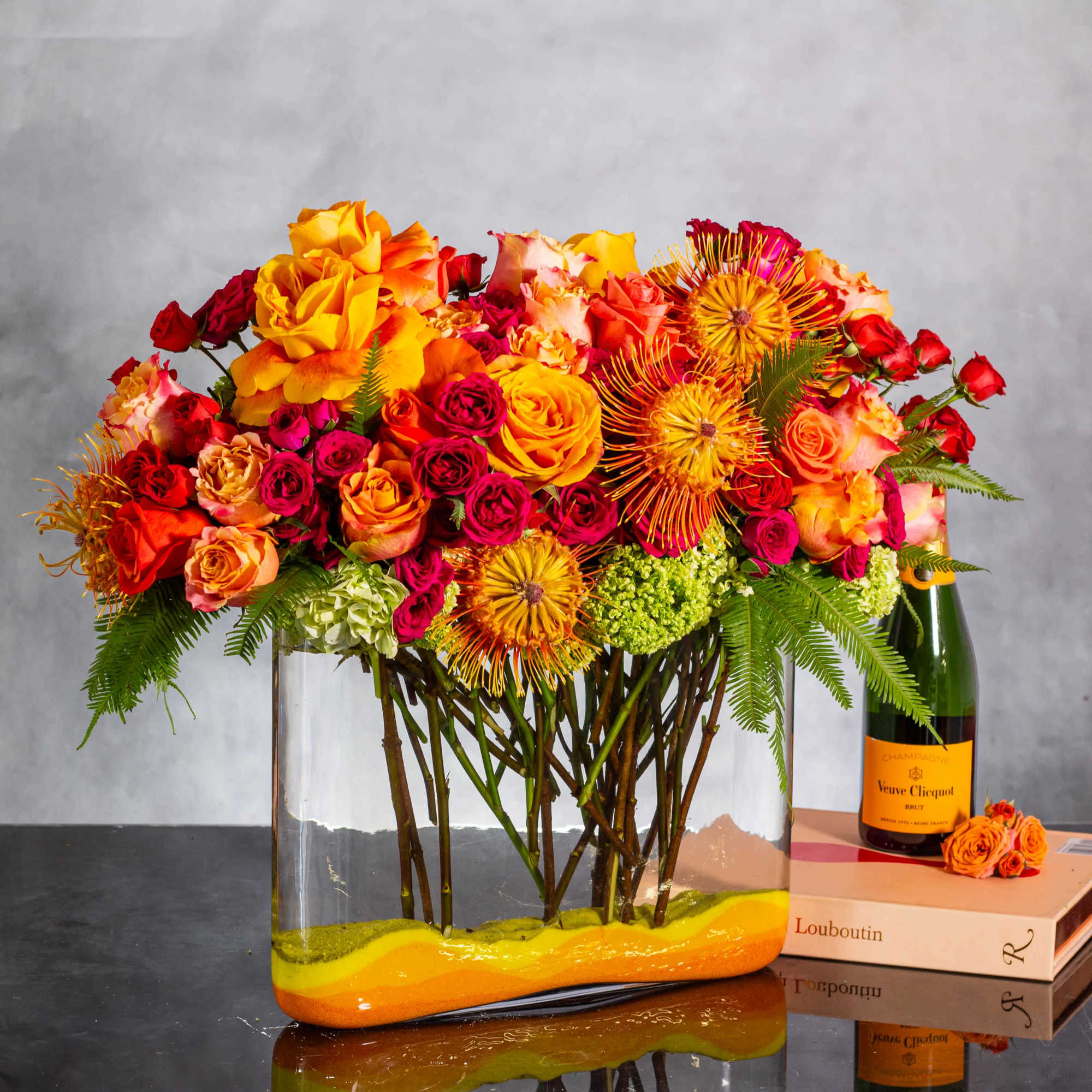 Indulge in a vibrant display reminiscent of a majestic tropical sunset with