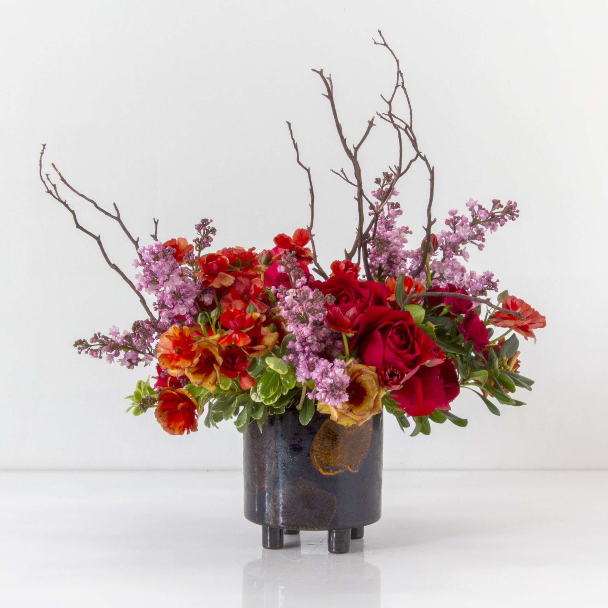 Red Roses and Butterfly Ranunculus  with other locally grown Seasonal Flowers