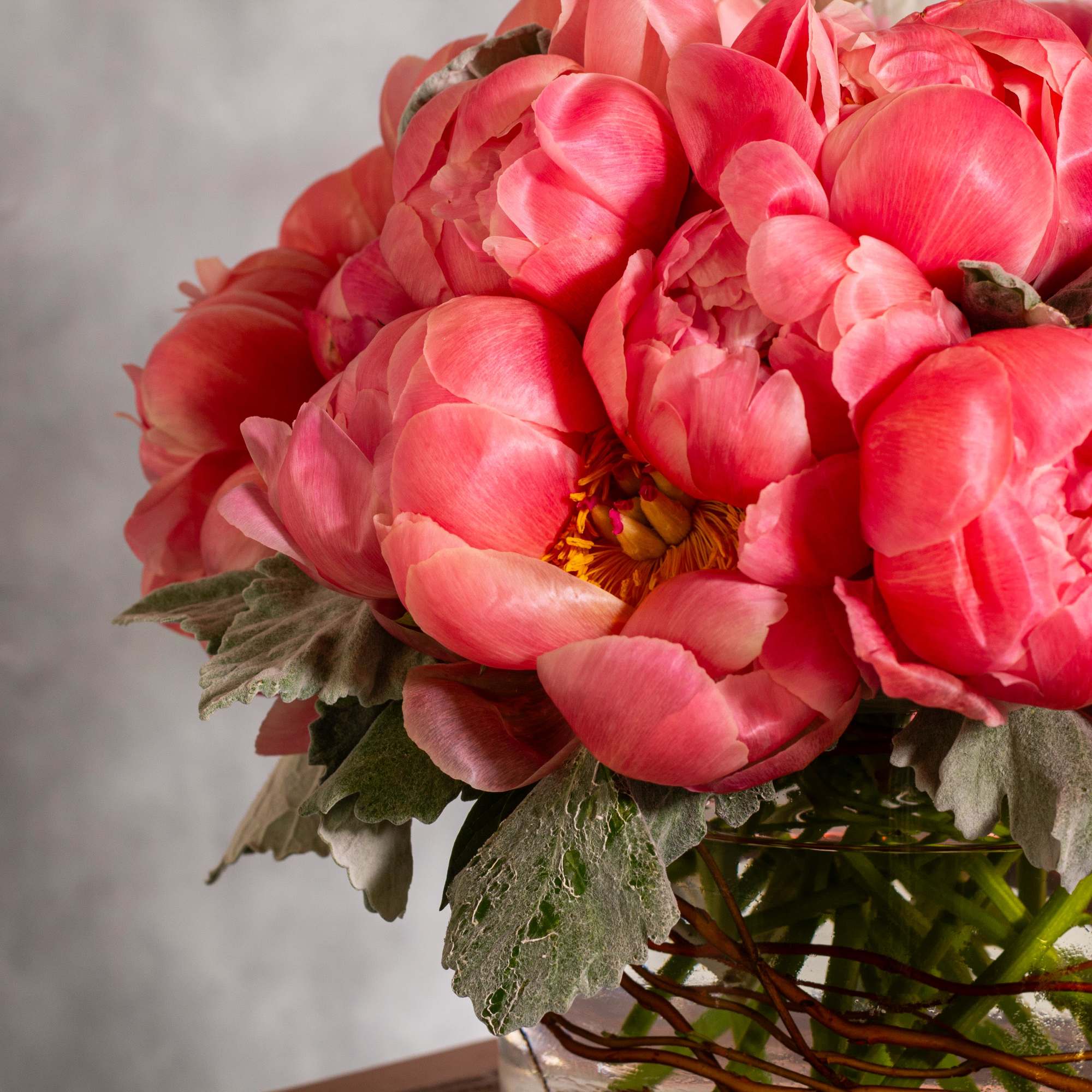 Immerse yourself in a sophisticated floral display featuring coral pink single petal