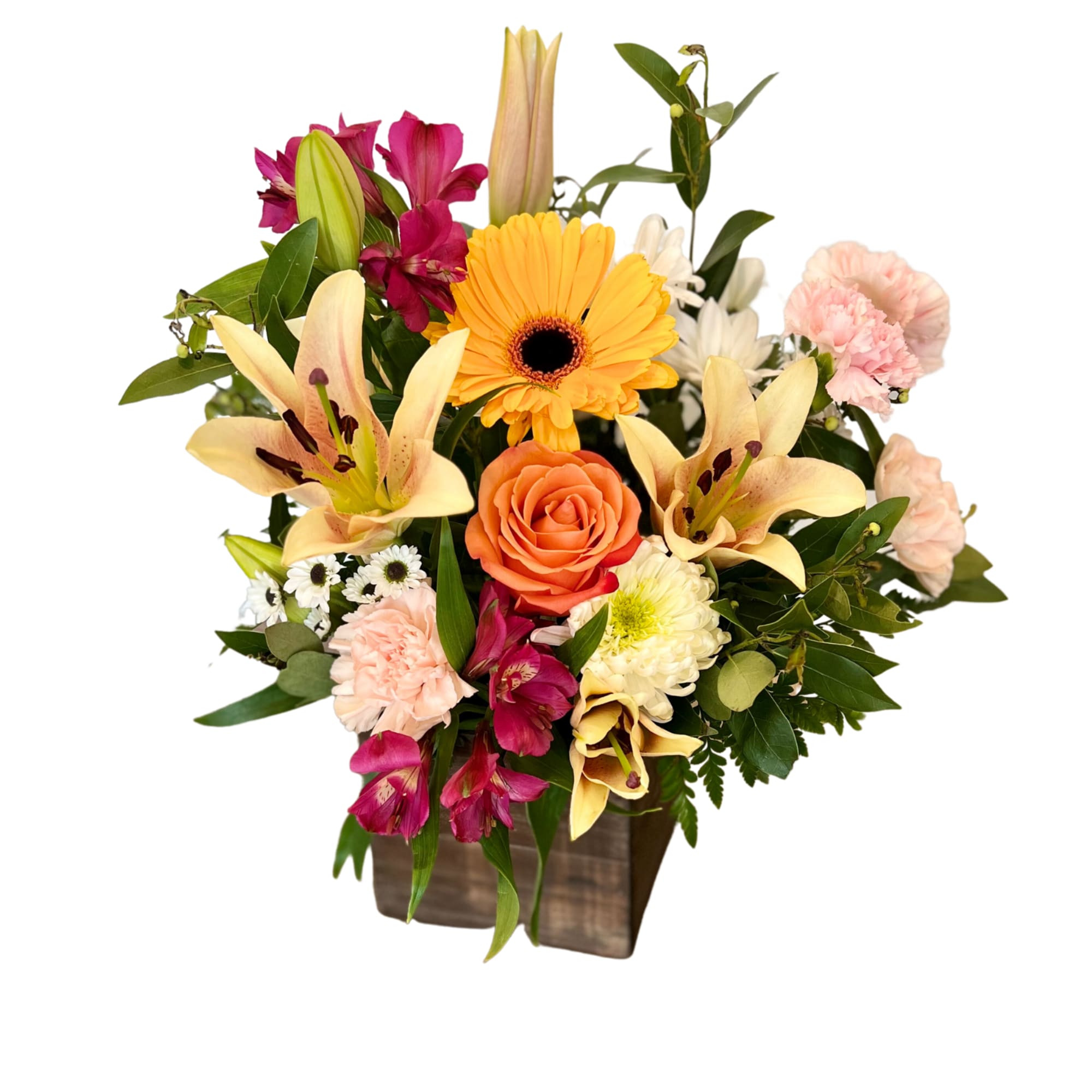 featuring a beautiful planter box full of gorgeous mixed flowers