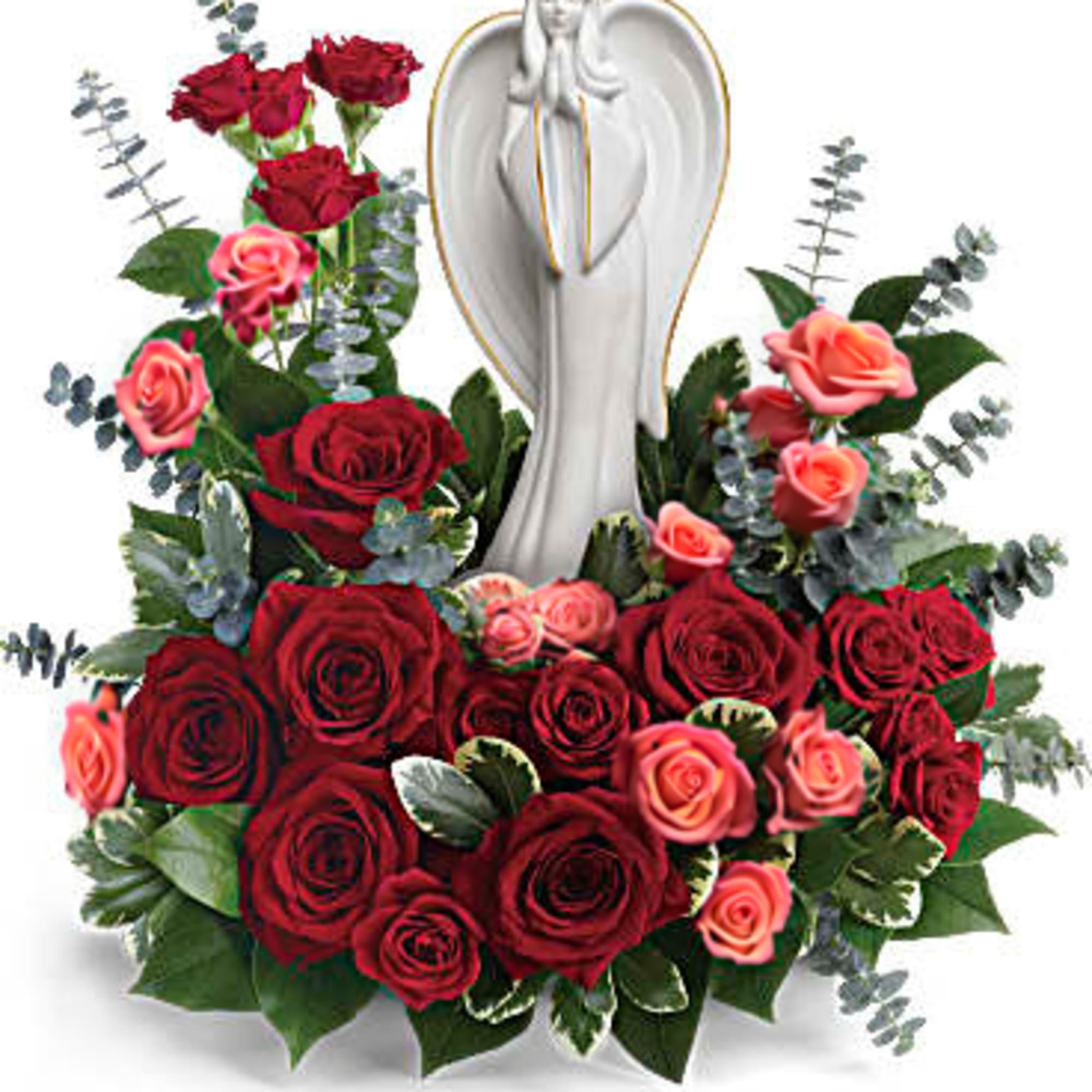 This beautiful angel arrangement shows all the love filled with gorgeous roses