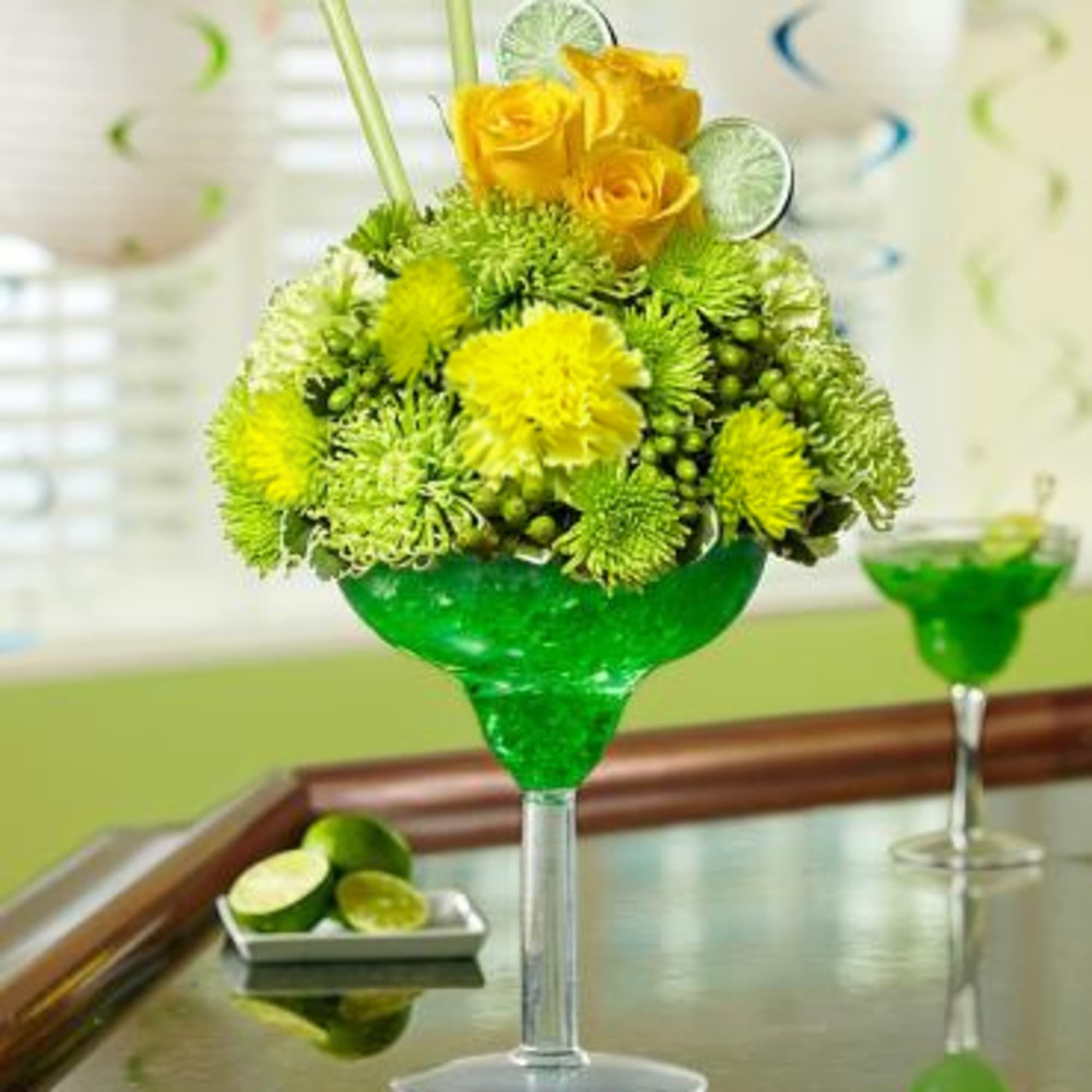 Toast that special occasion in style! Mixed with yellow roses, green and