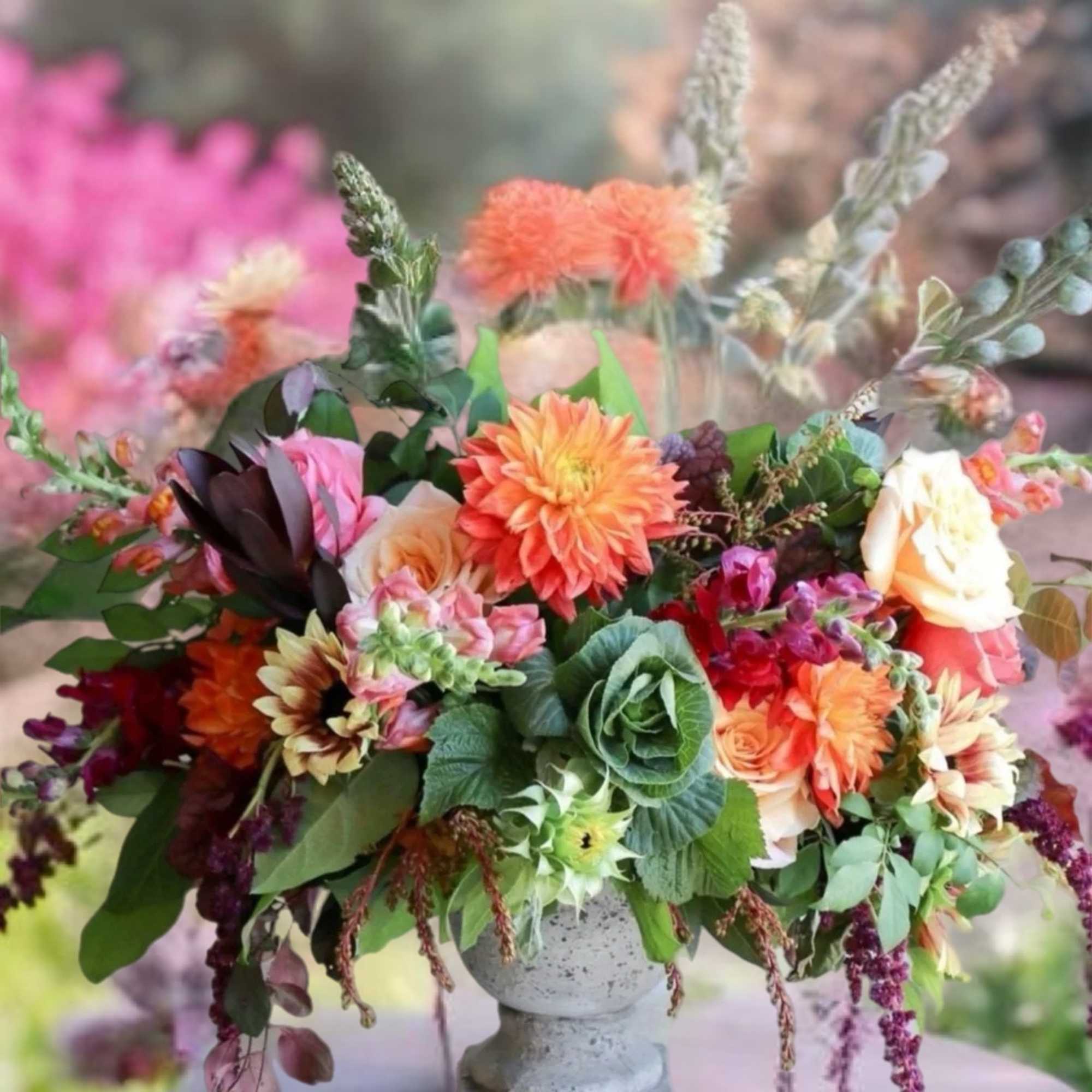 A flower garden arrangement is a living masterpiece, a canvas painted with