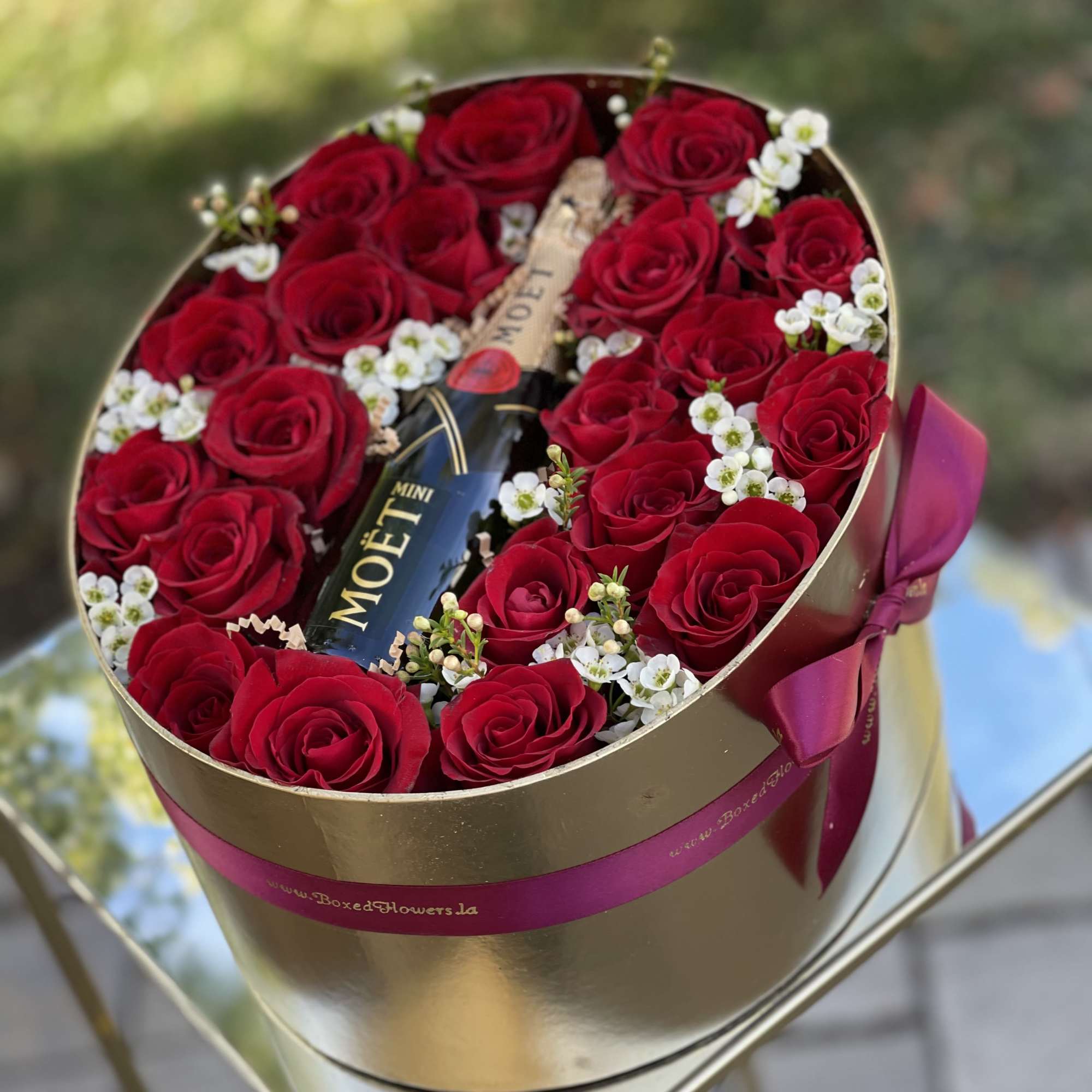 See through mini Moët champagne box in Los Angeles, CA