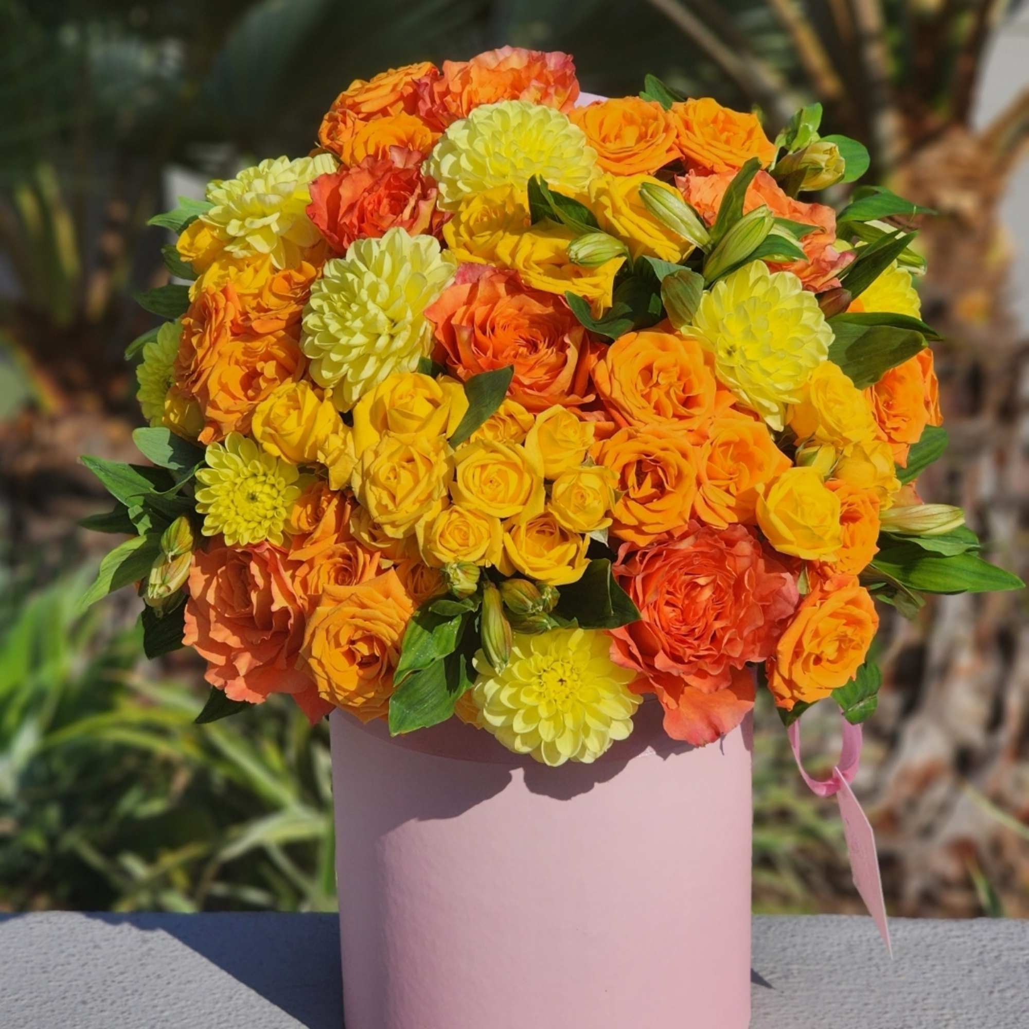 Beautiful Surprise! Hatbox of the vibrant hues of the roses and spray