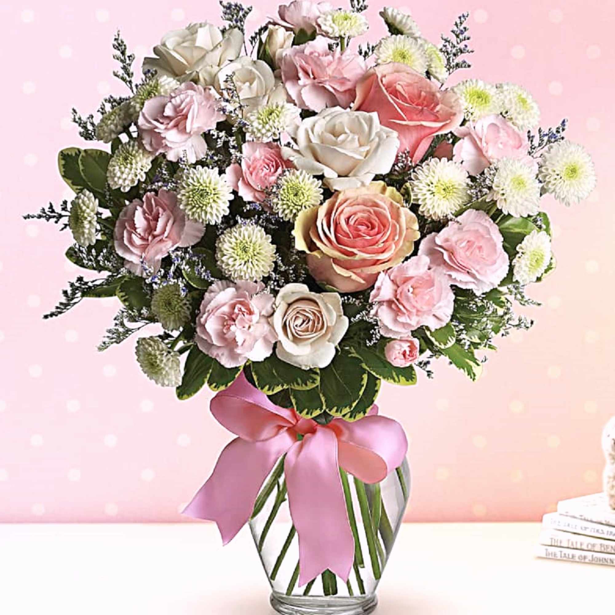 Sweet as candy! This soft pink and white bouquet is a feminine