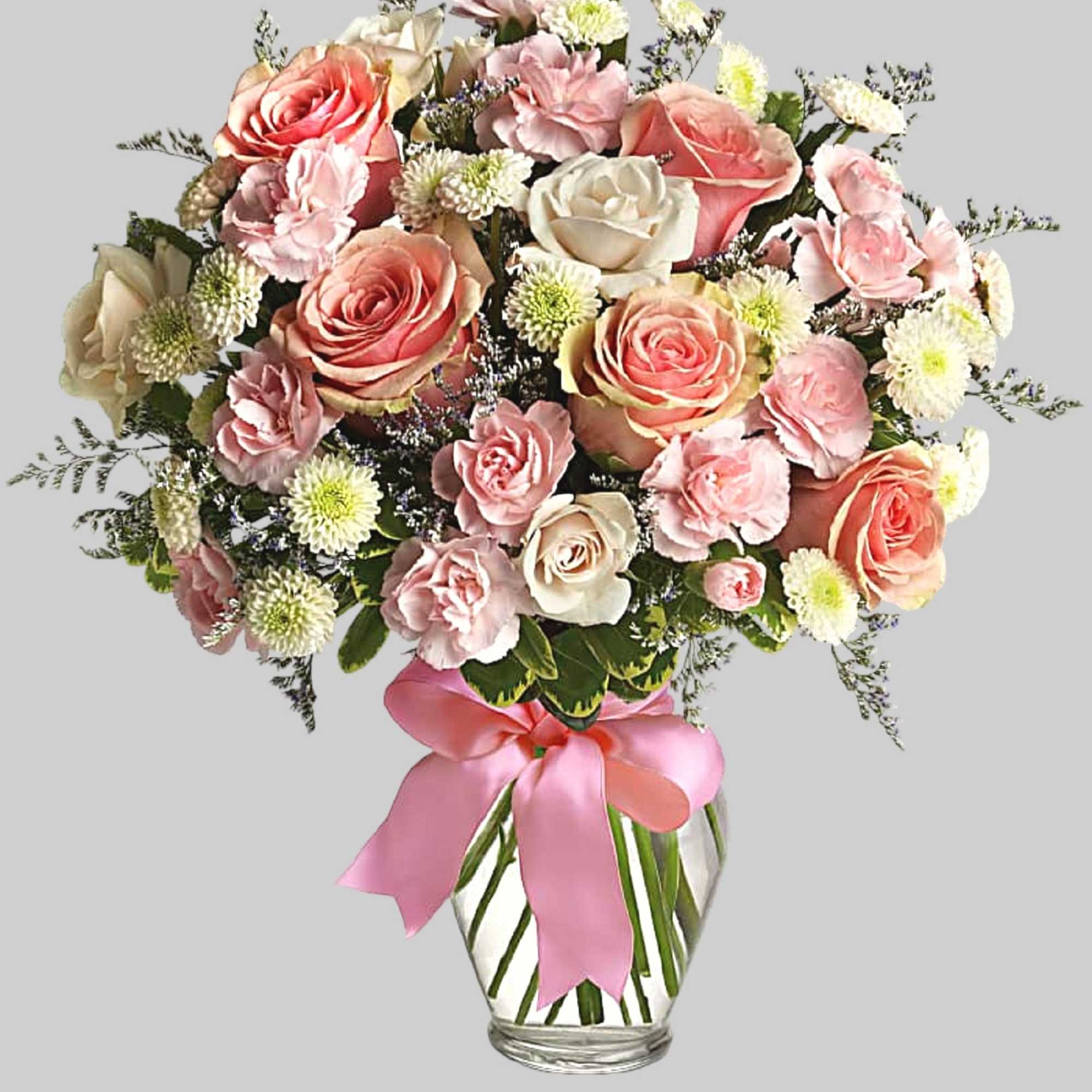Sweet as candy! This soft pink and white bouquet is a feminine